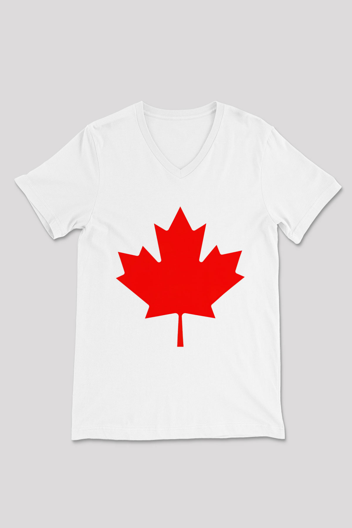 Kanada Beyaz Unisex V Yaka Tişört T-Shirt