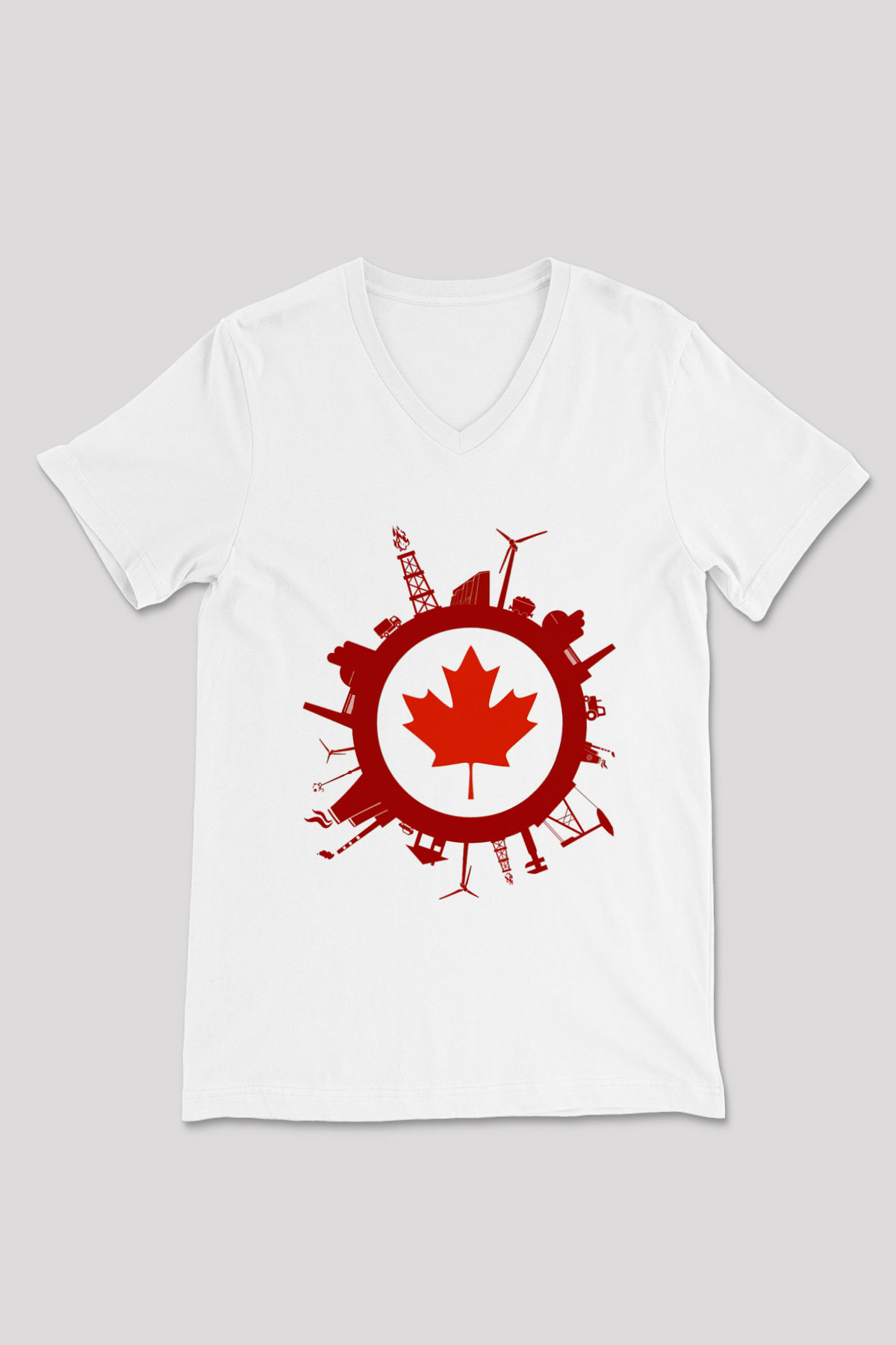 Kanada Beyaz Unisex V Yaka Tişört T-Shirt