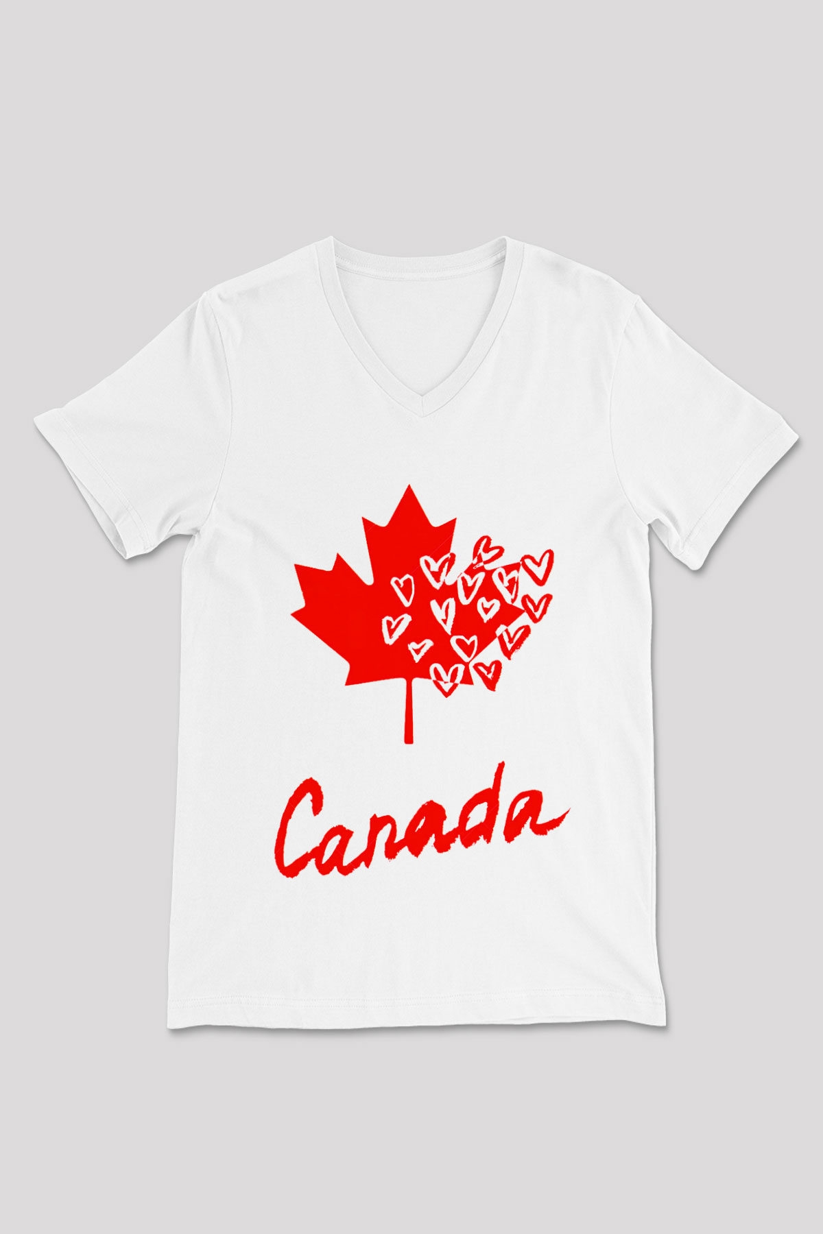 Kanada Beyaz Unisex V Yaka Tişört T-Shirt