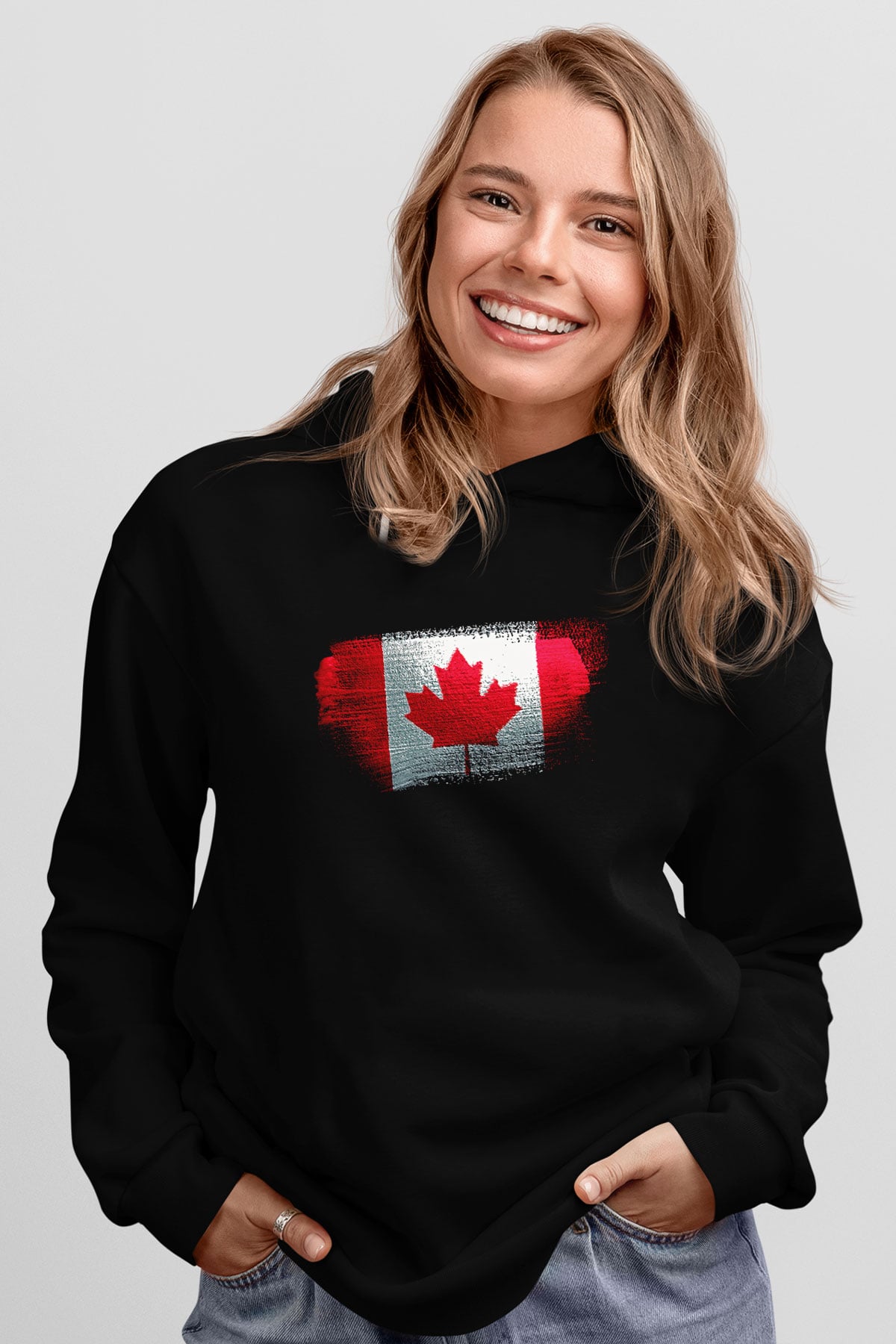 Kanada - Canada Bayrağı Baskılı Unisex Siyah Hoodie