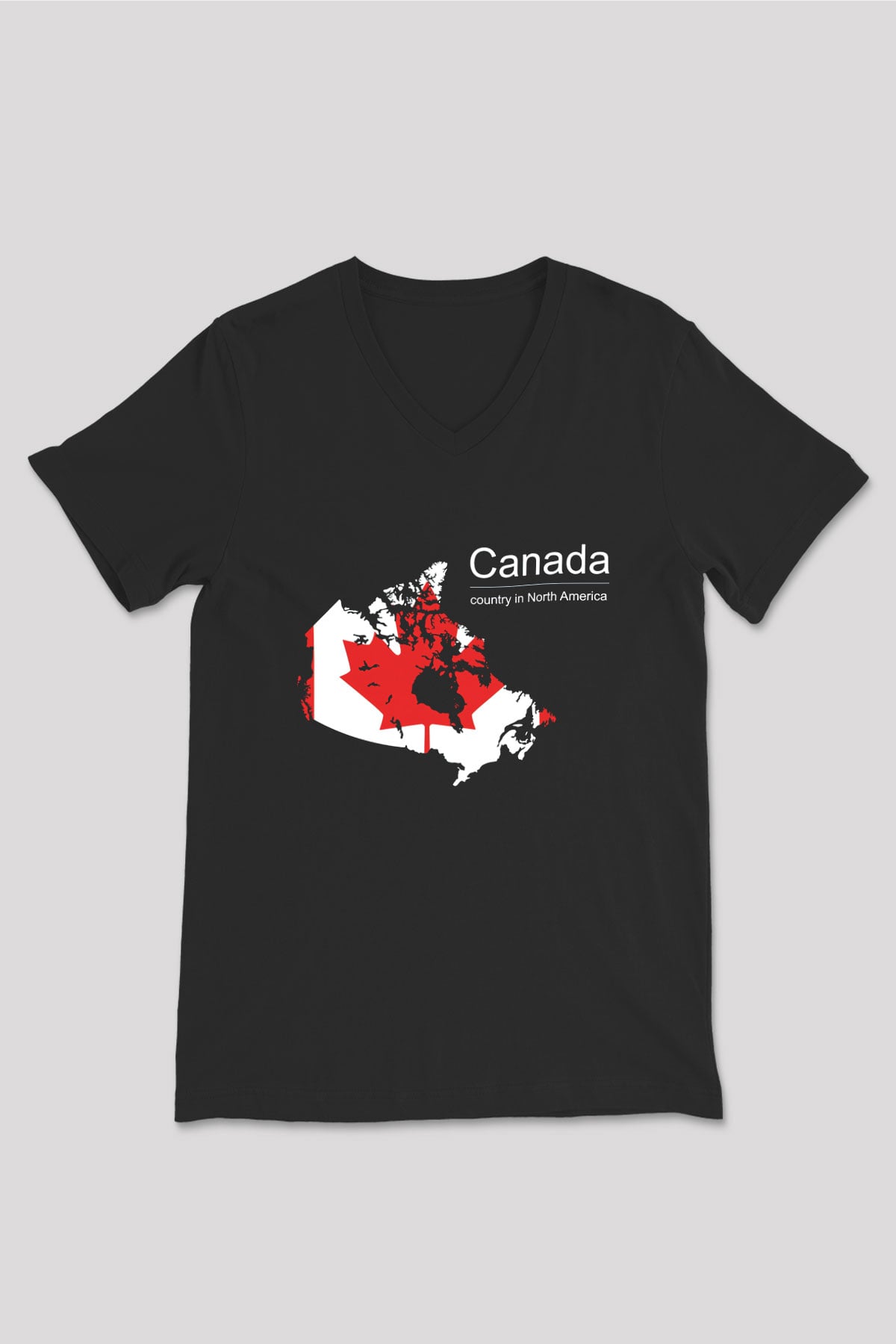 Kanada Siyah Unisex V Yaka Tişört T-Shirt