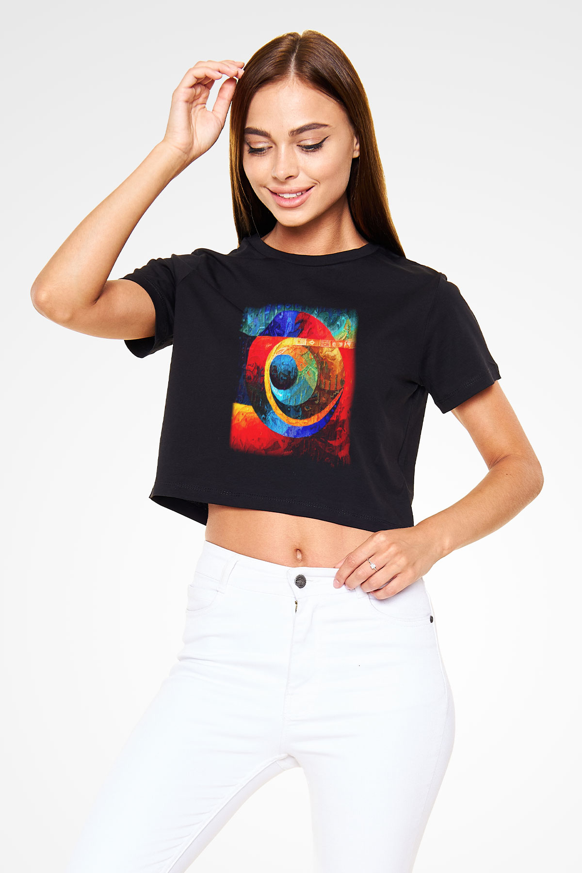 Kanaviçe Siyah Crop Top Tişört
