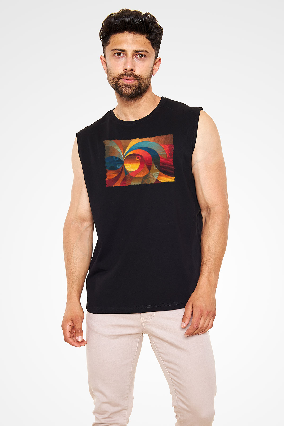 Kanaviçe Siyah Unisex Kolsuz Tişört