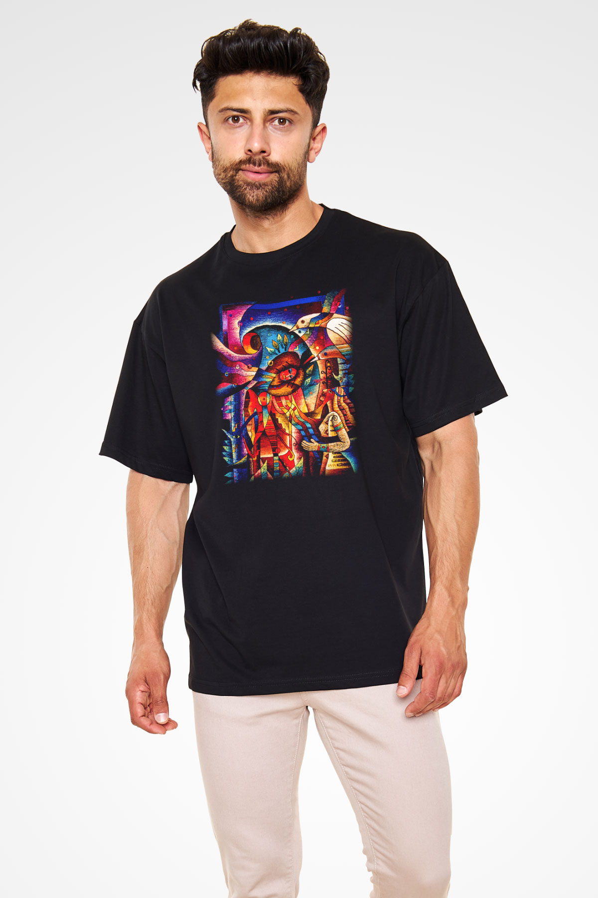 Kanaviçe Siyah Unisex Oversize Tişört T-Shirt
