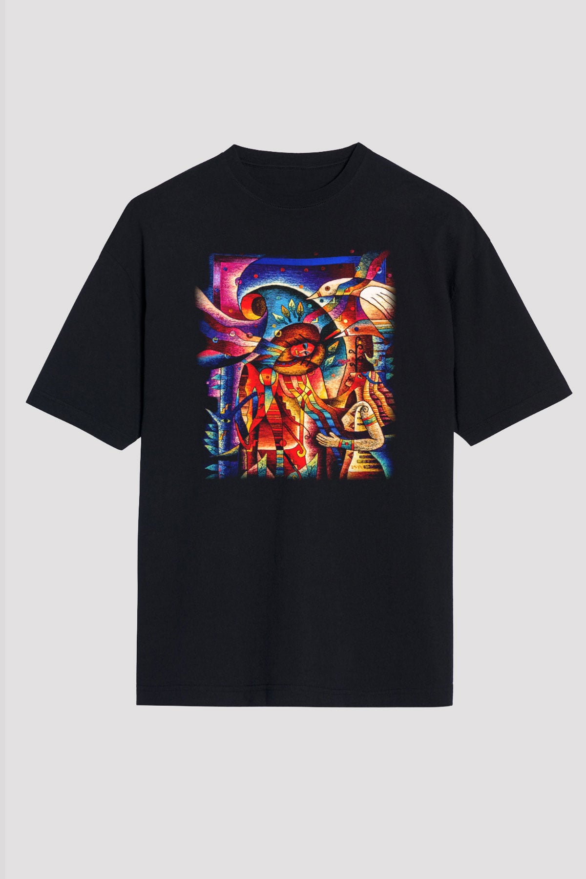 Kanaviçe Siyah Unisex Oversize Tişört T-Shirt