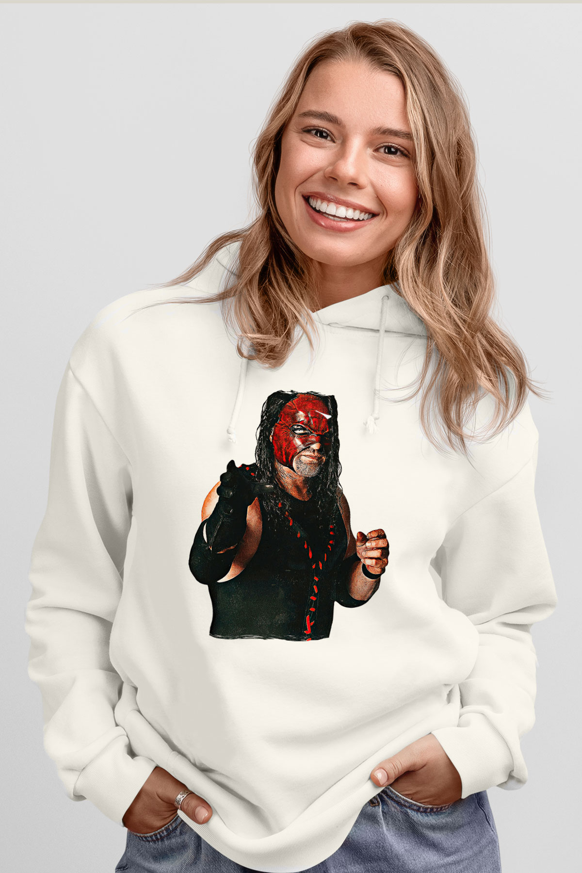 Kane Baskılı Beyaz Unisex Hoodie