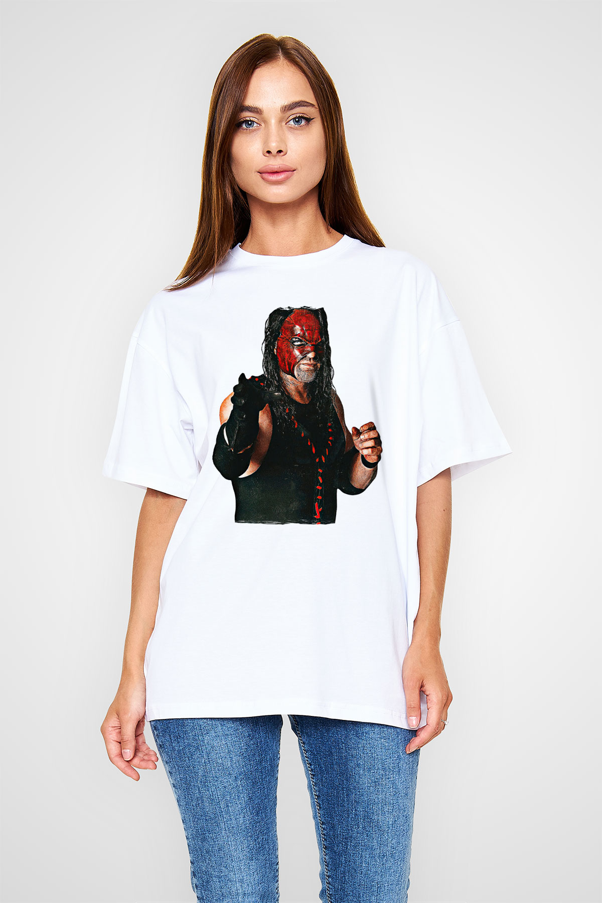 Kane Baskılı Beyaz Unisex Oversize Tişört - Tshirt