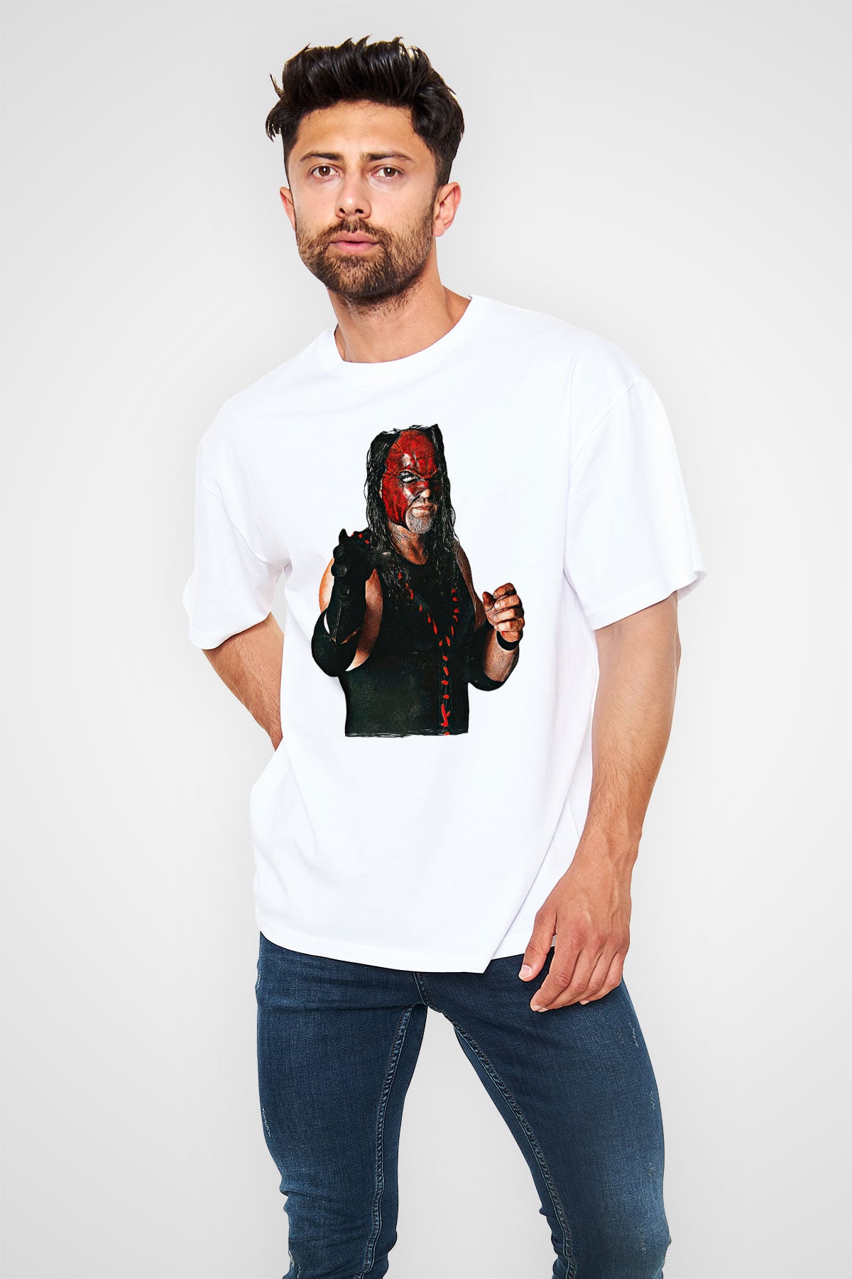 Kane Baskılı Beyaz Unisex Oversize Tişört - Tshirt