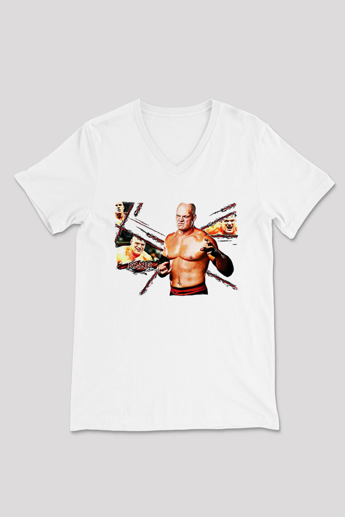 Kane Baskılı Beyaz Unisex V Yaka Tişört - Tshirt