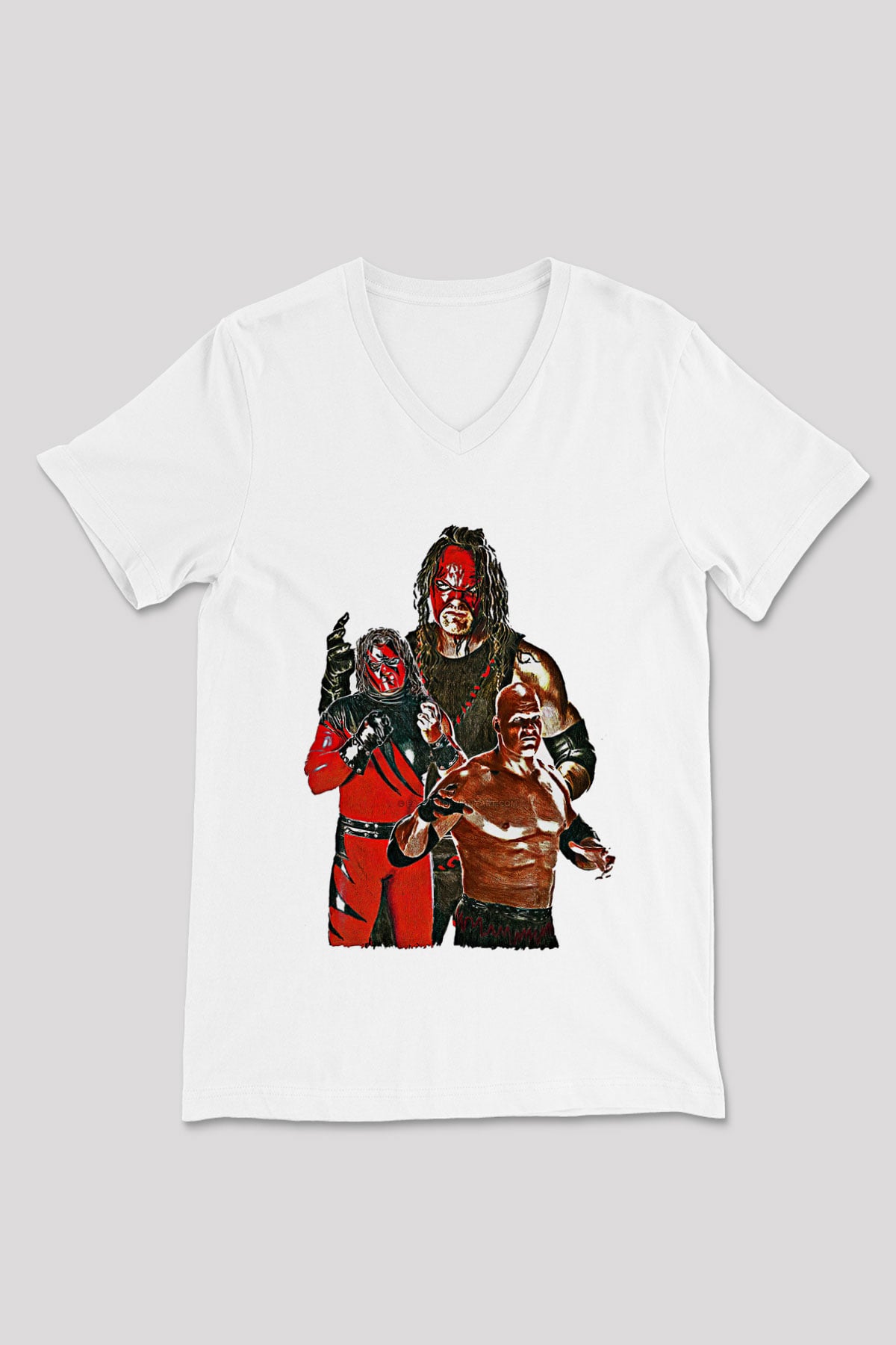 Kane Baskılı Beyaz Unisex V Yaka Tişört - Tshirt