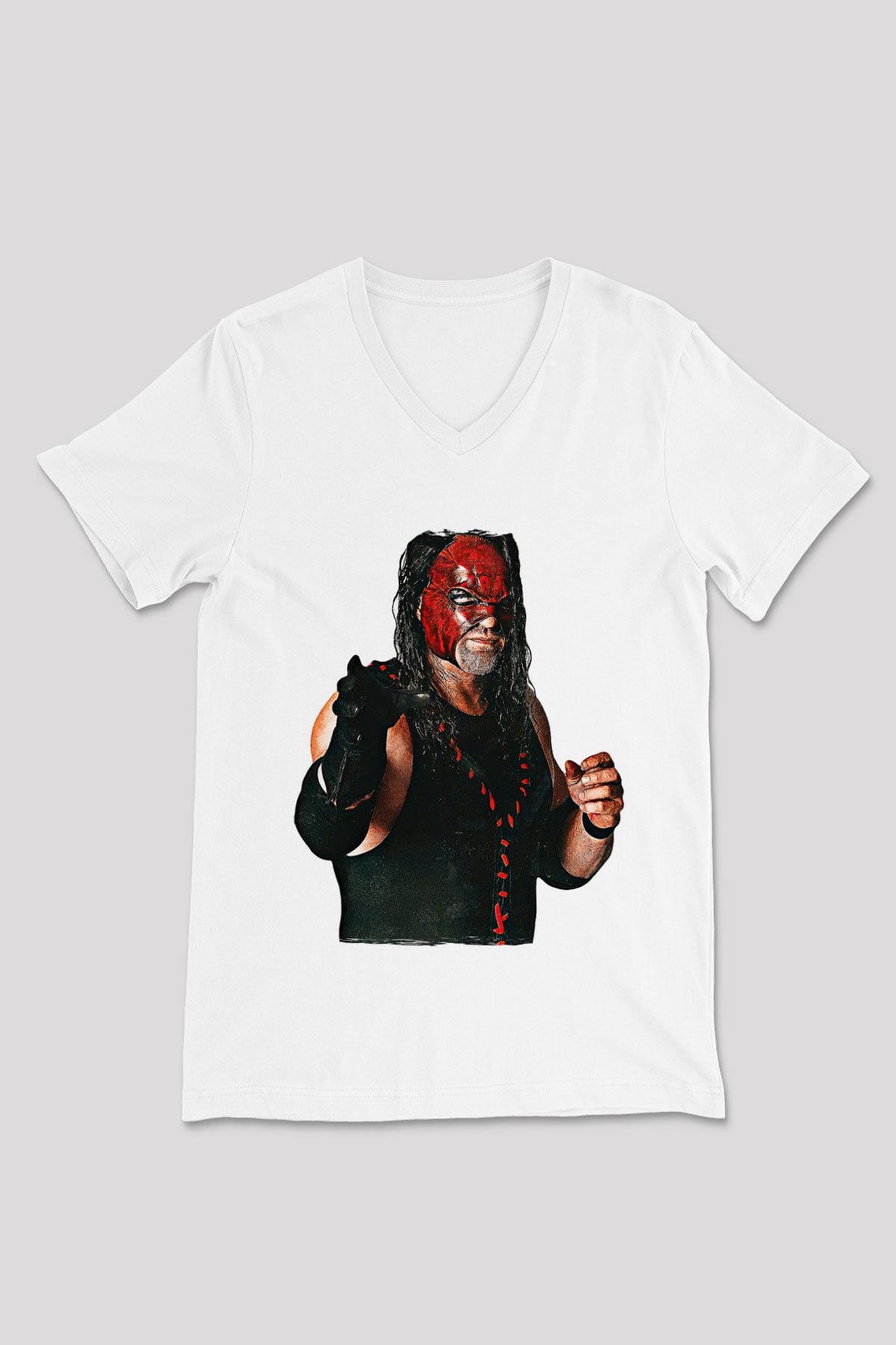 Kane Baskılı Beyaz Unisex V Yaka Tişört - Tshirt