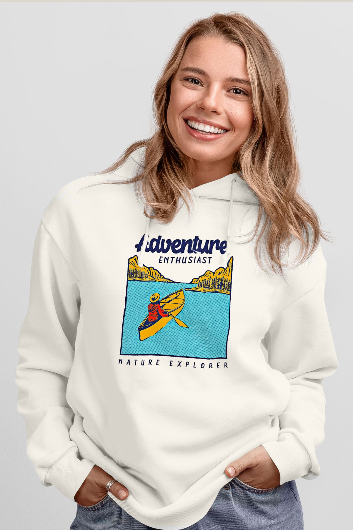 Kano Baskılı Unisex Ekru Hoodie
