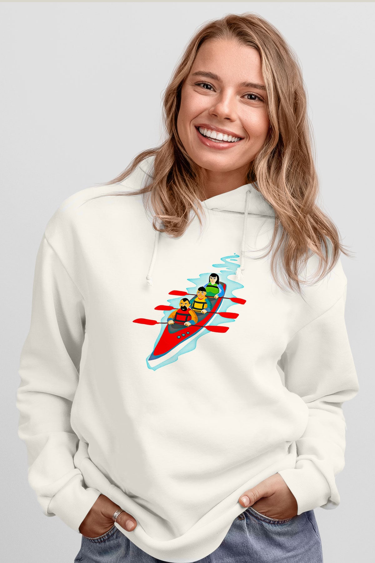 Kano Baskılı Unisex Ekru Hoodie