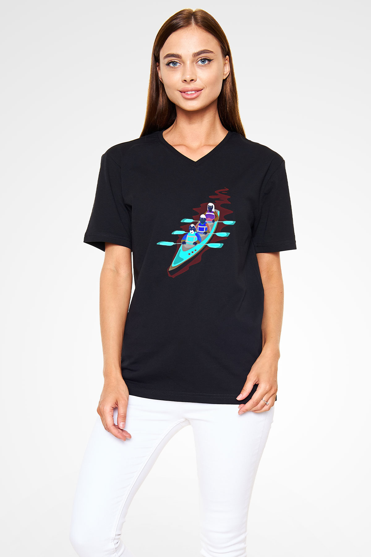 Kano Baskılı Unisex Siyah V Yaka Tişört