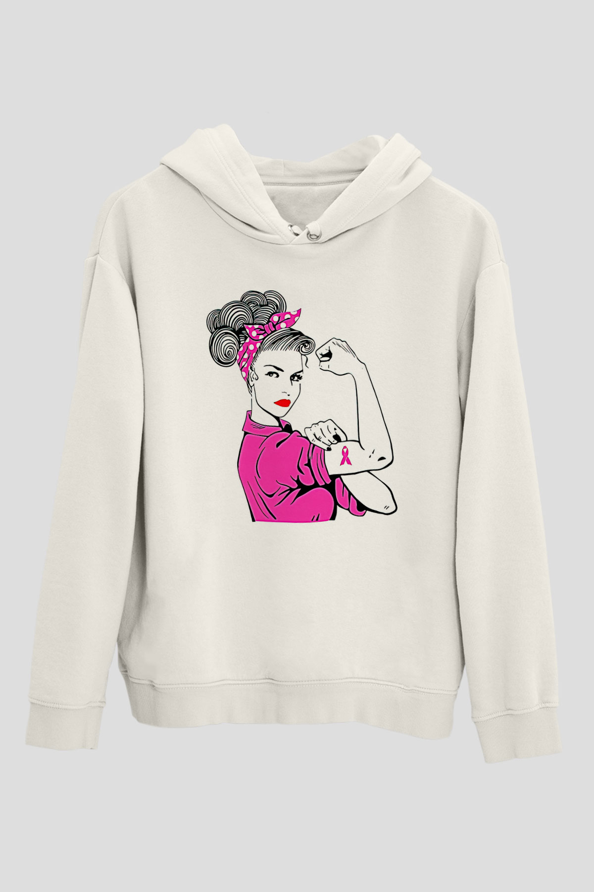 Kanser Günü Baskılı Beyaz Unisex Kapüşonlu Sweatshirt