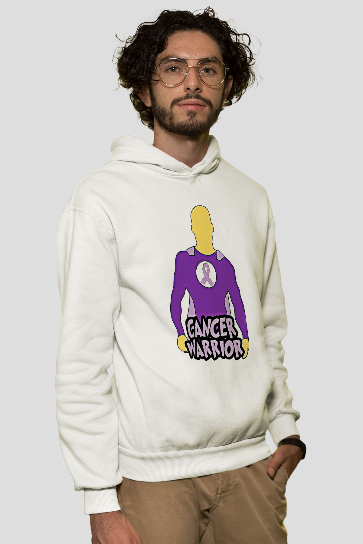 Kanser Günü Baskılı Beyaz Unisex Kapüşonlu Sweatshirt