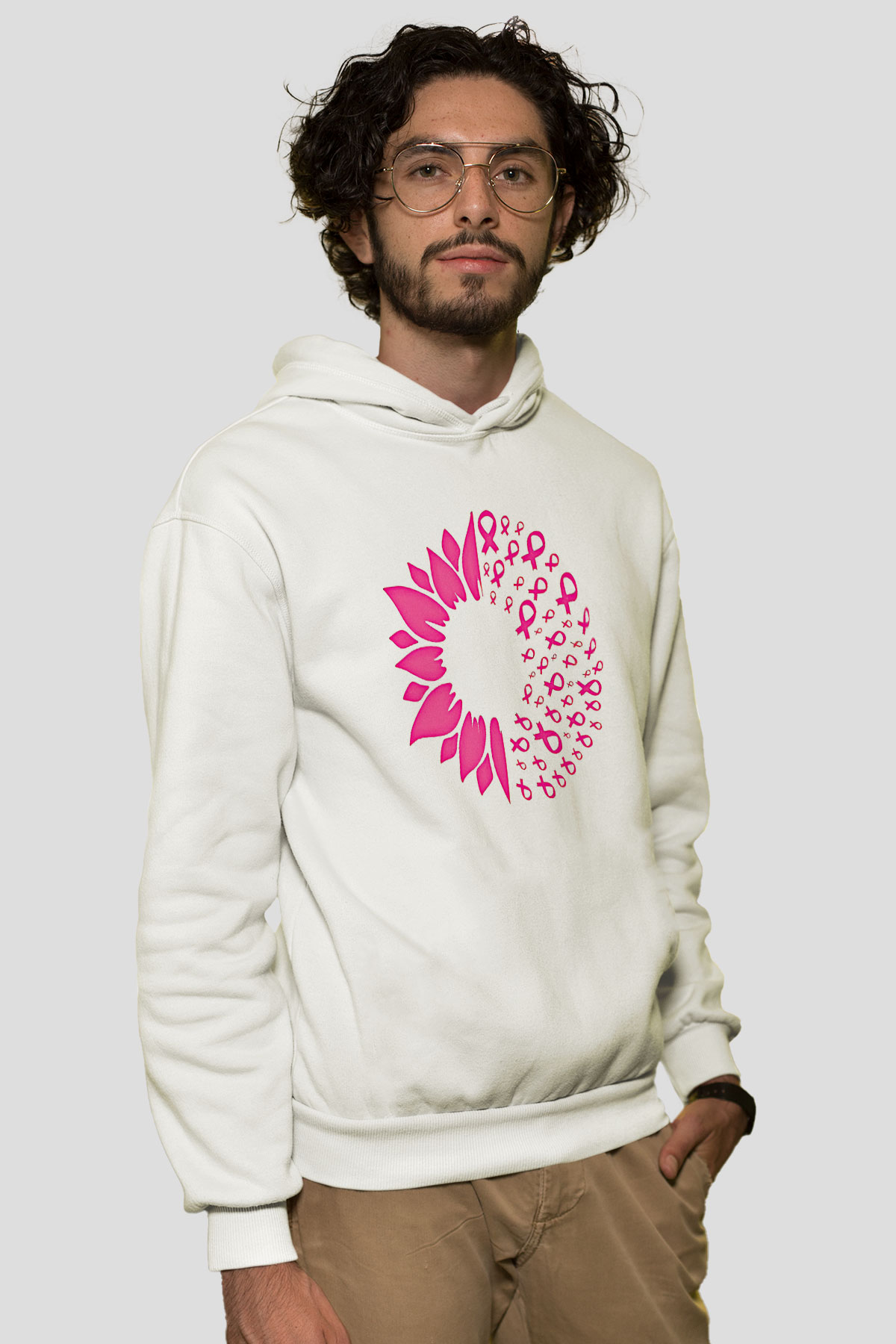 Kanser Günü Baskılı Beyaz Unisex Kapüşonlu Sweatshirt
