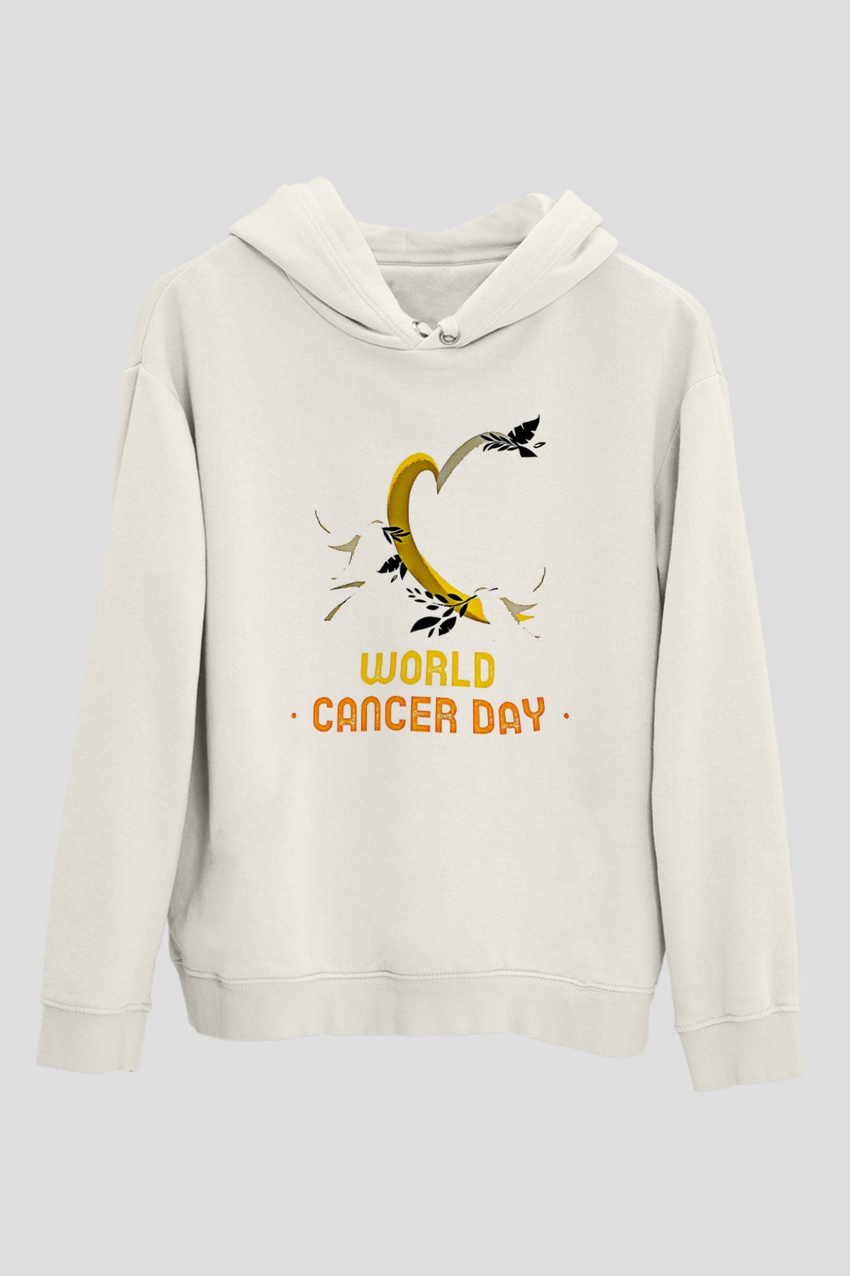 Kanser Günü Baskılı Beyaz Unisex Kapüşonlu Sweatshirt