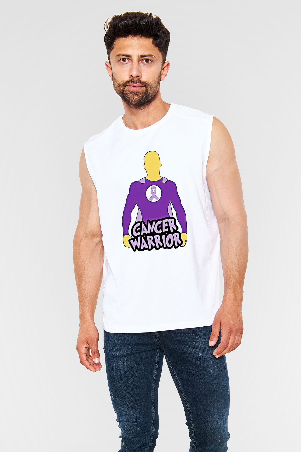 Kanser Günü Baskılı Beyaz Unisex Kolsuz Tişört - Tshirt