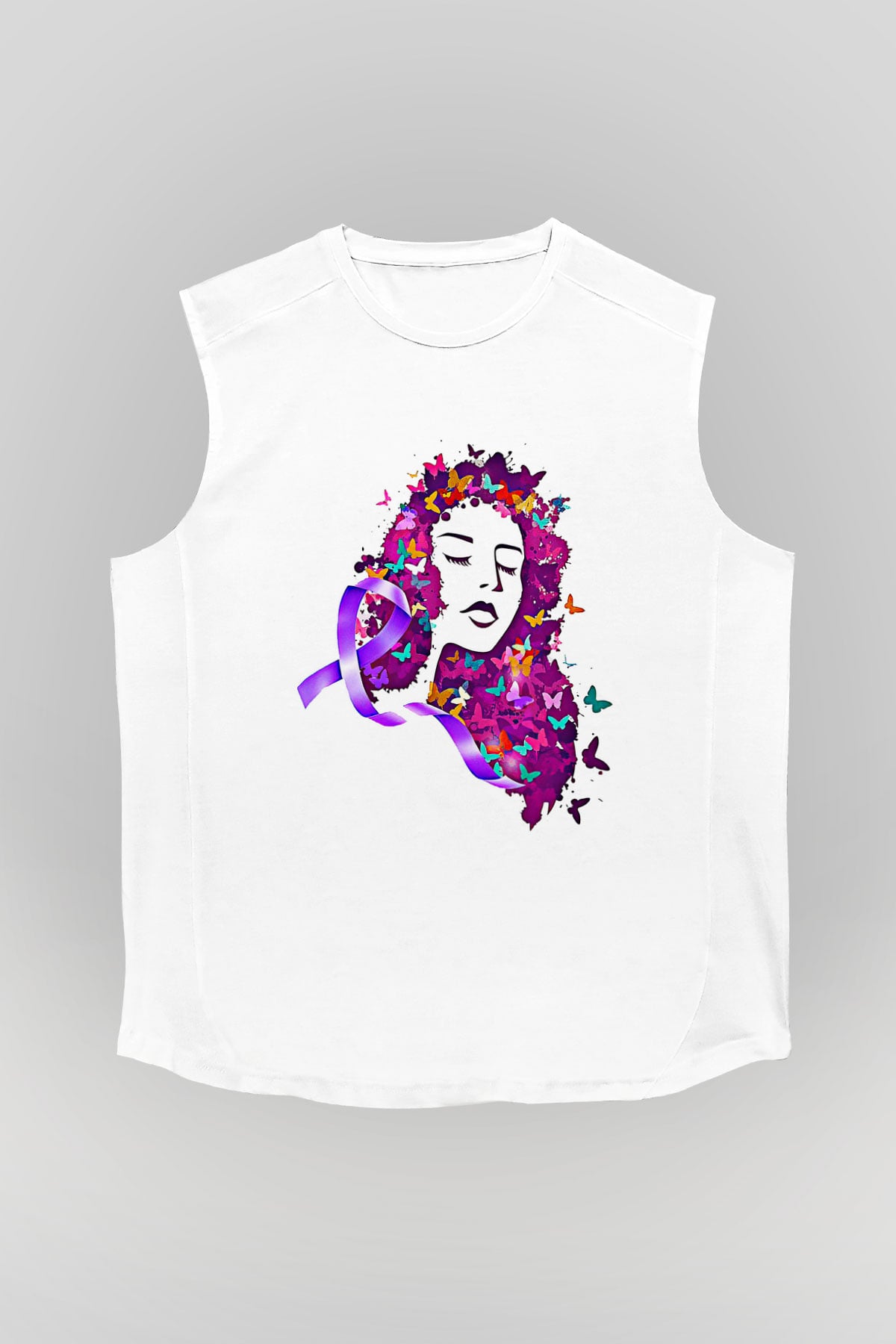 Kanser Günü Baskılı Beyaz Unisex Kolsuz Tişört - Tshirt