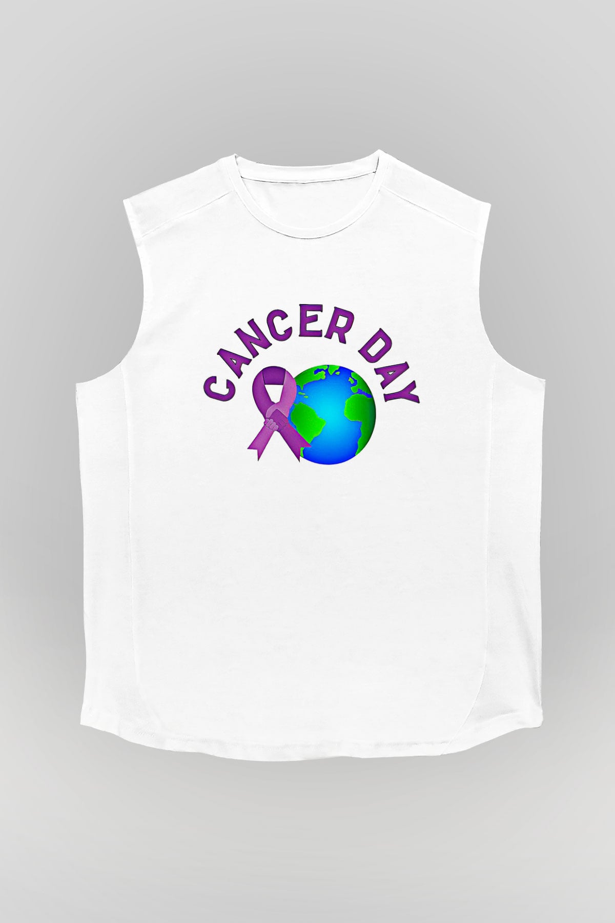 Kanser Günü Baskılı Beyaz Unisex Kolsuz Tişört - Tshirt