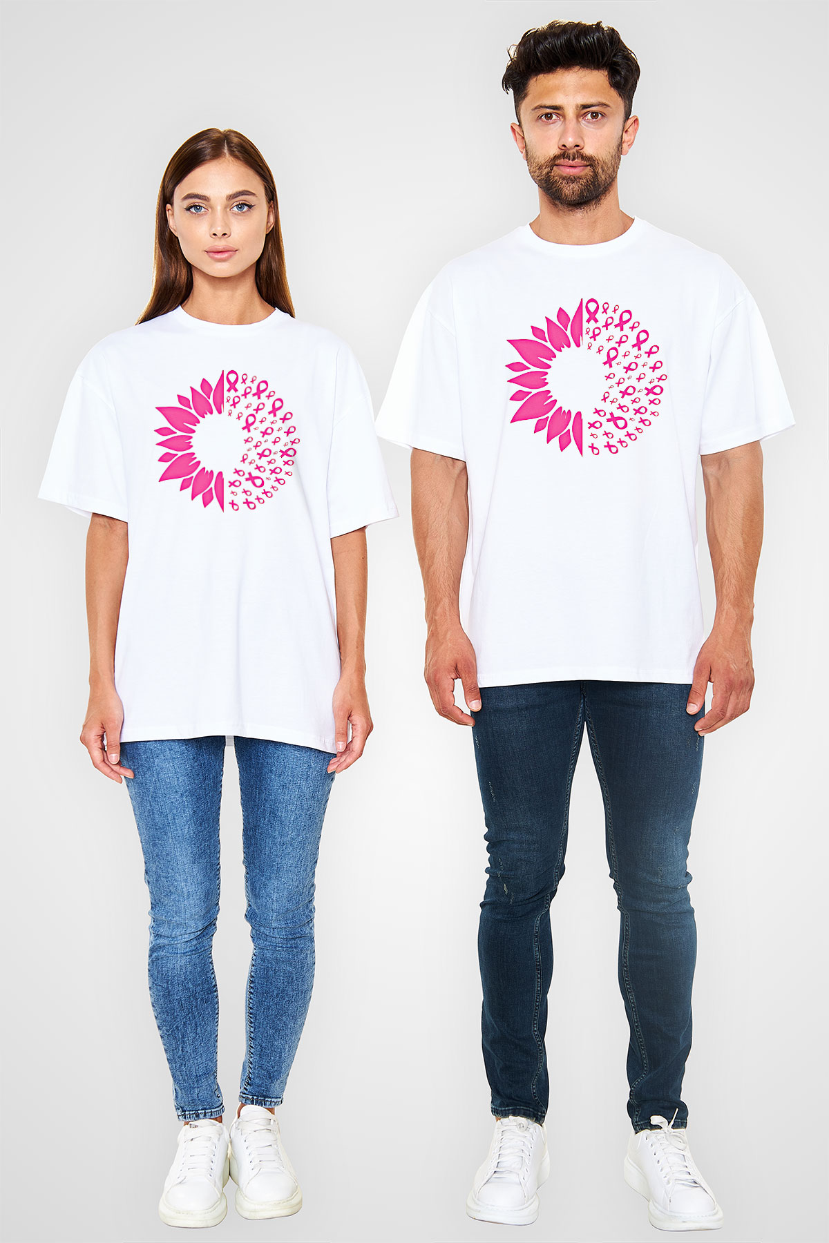 Kanser Günü Baskılı Beyaz Unisex Oversize Tişört - Tshirt