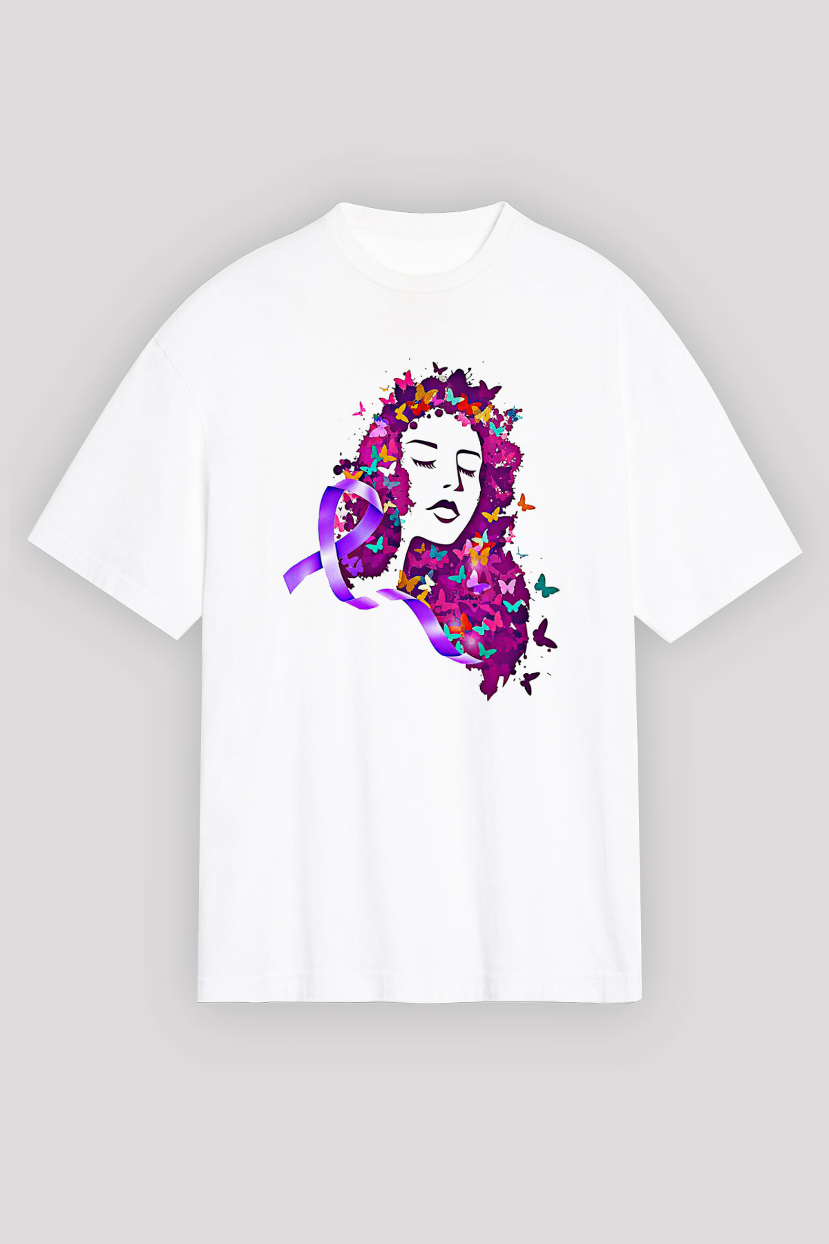 Kanser Günü Baskılı Beyaz Unisex Oversize Tişört - Tshirt