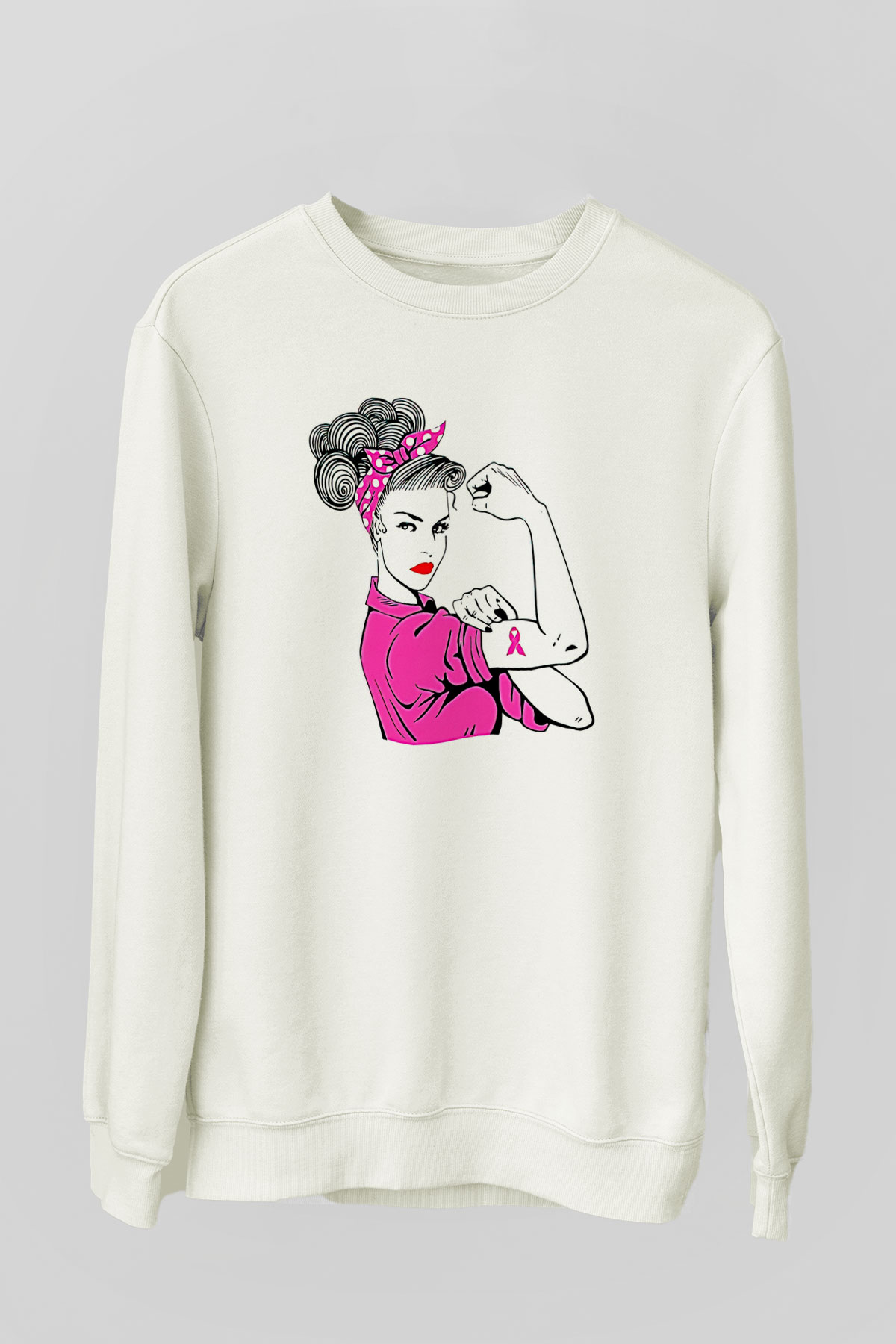 Kanser Günü Baskılı Beyaz Unisex Sweatshirt