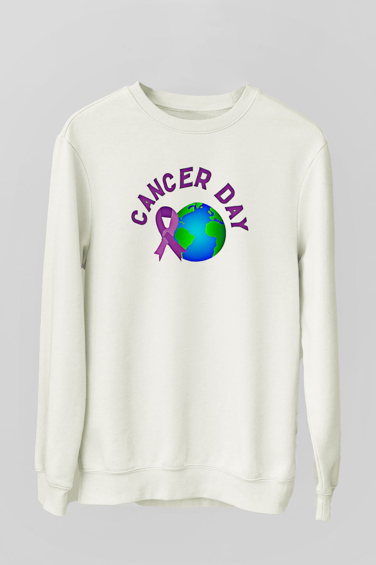 Kanser Günü Baskılı Beyaz Unisex Sweatshirt