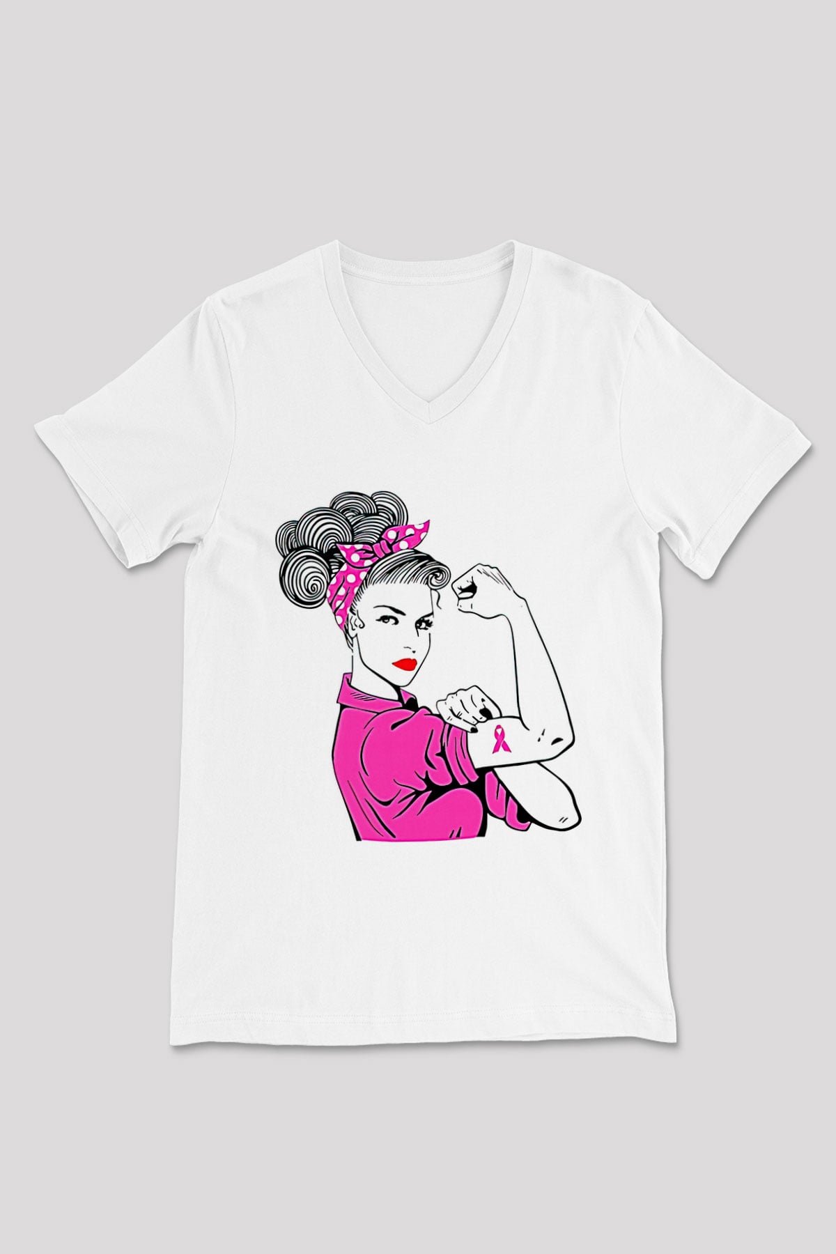 Kanser Günü Baskılı Beyaz Unisex V Yaka Tişört - Tshirt