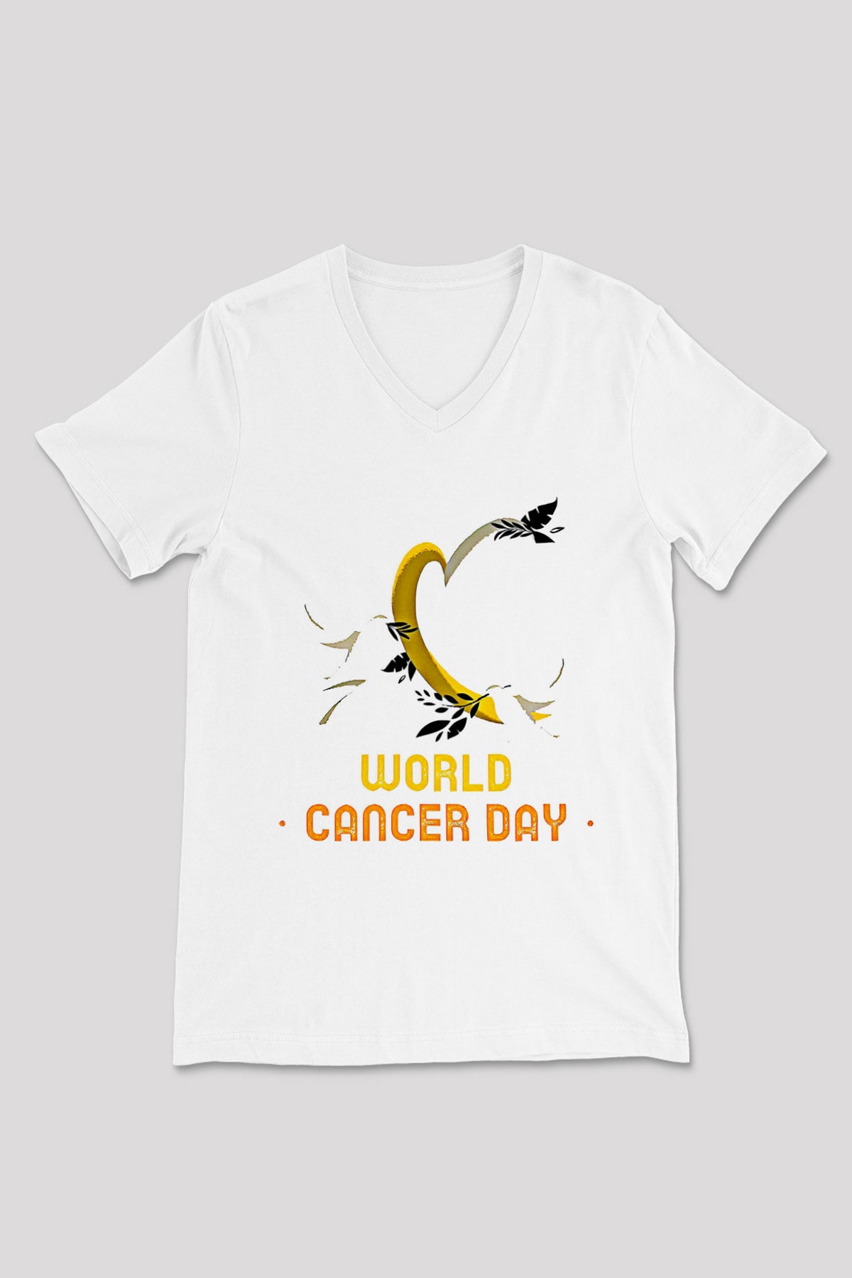 Kanser Günü Baskılı Beyaz Unisex V Yaka Tişört - Tshirt