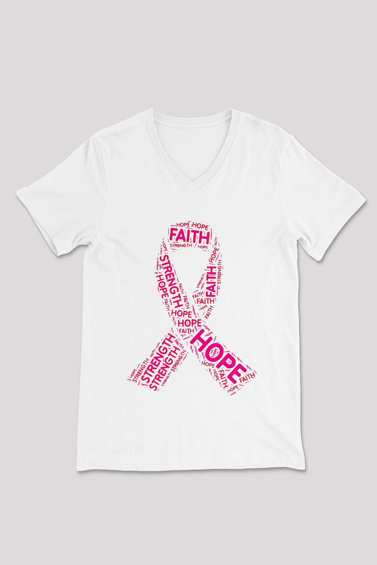Kanser Günü Baskılı Beyaz Unisex V Yaka Tişört - Tshirt