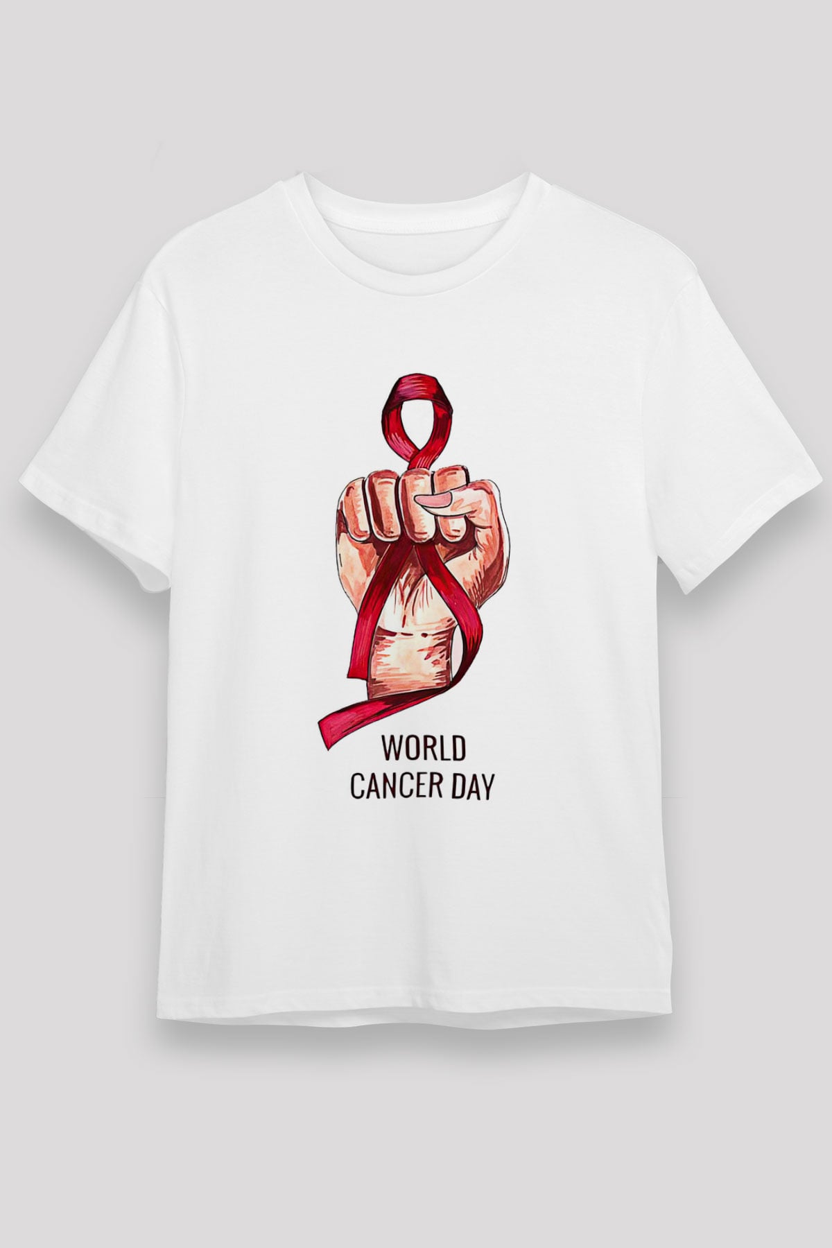 Kanser Günü Baskılı Unisex Beyaz Tişört - Tshirt