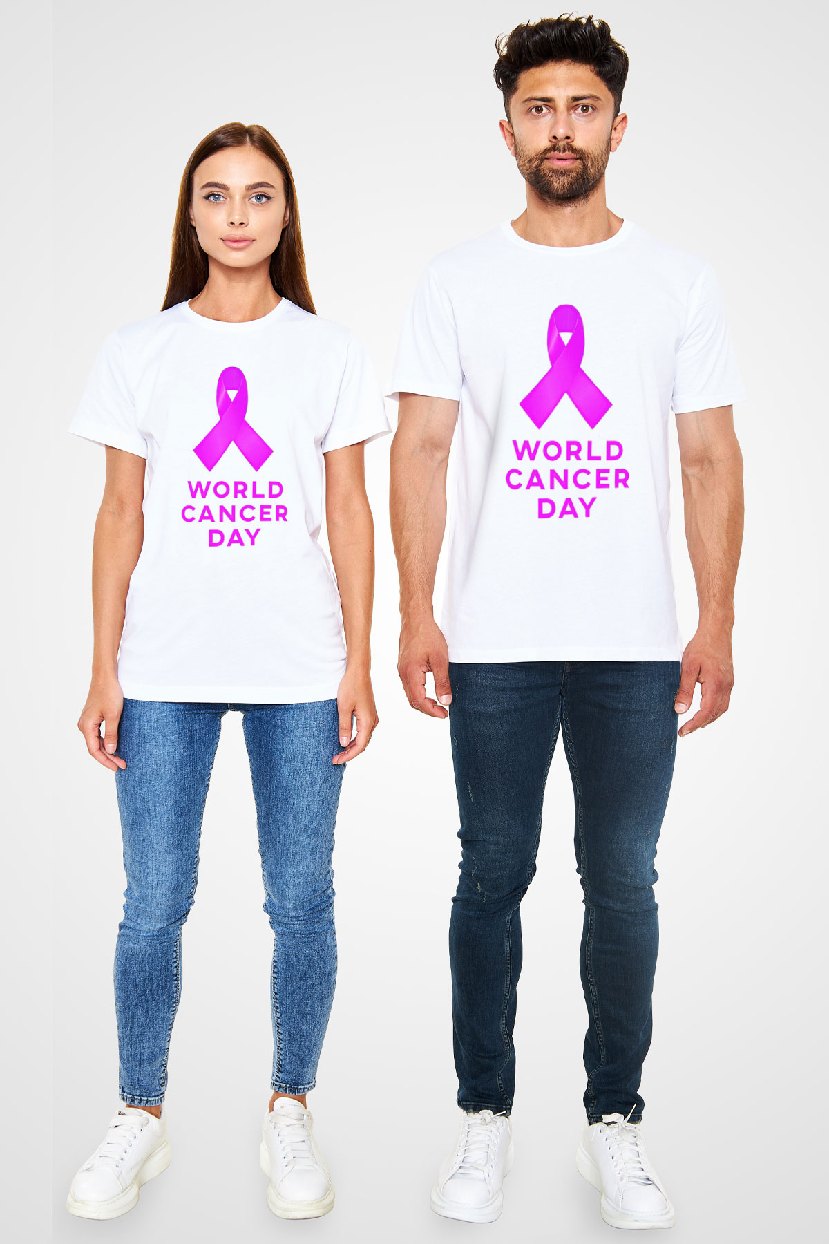 Kanser Günü Baskılı Unisex Beyaz Tişört - Tshirt