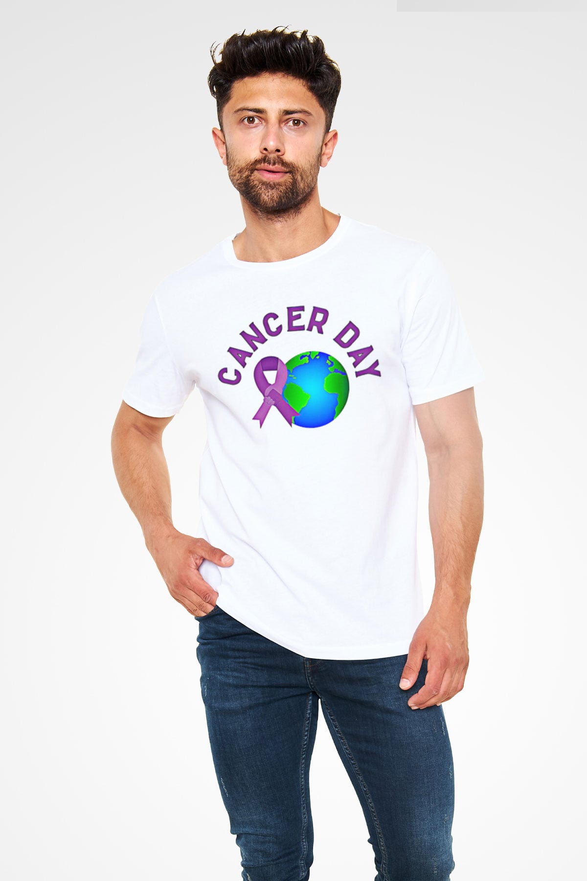 Kanser Günü Baskılı Unisex Beyaz Tişört - Tshirt