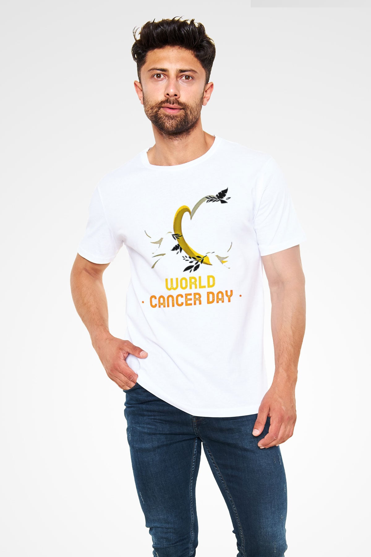 Kanser Günü Baskılı Unisex Beyaz Tişört - Tshirt