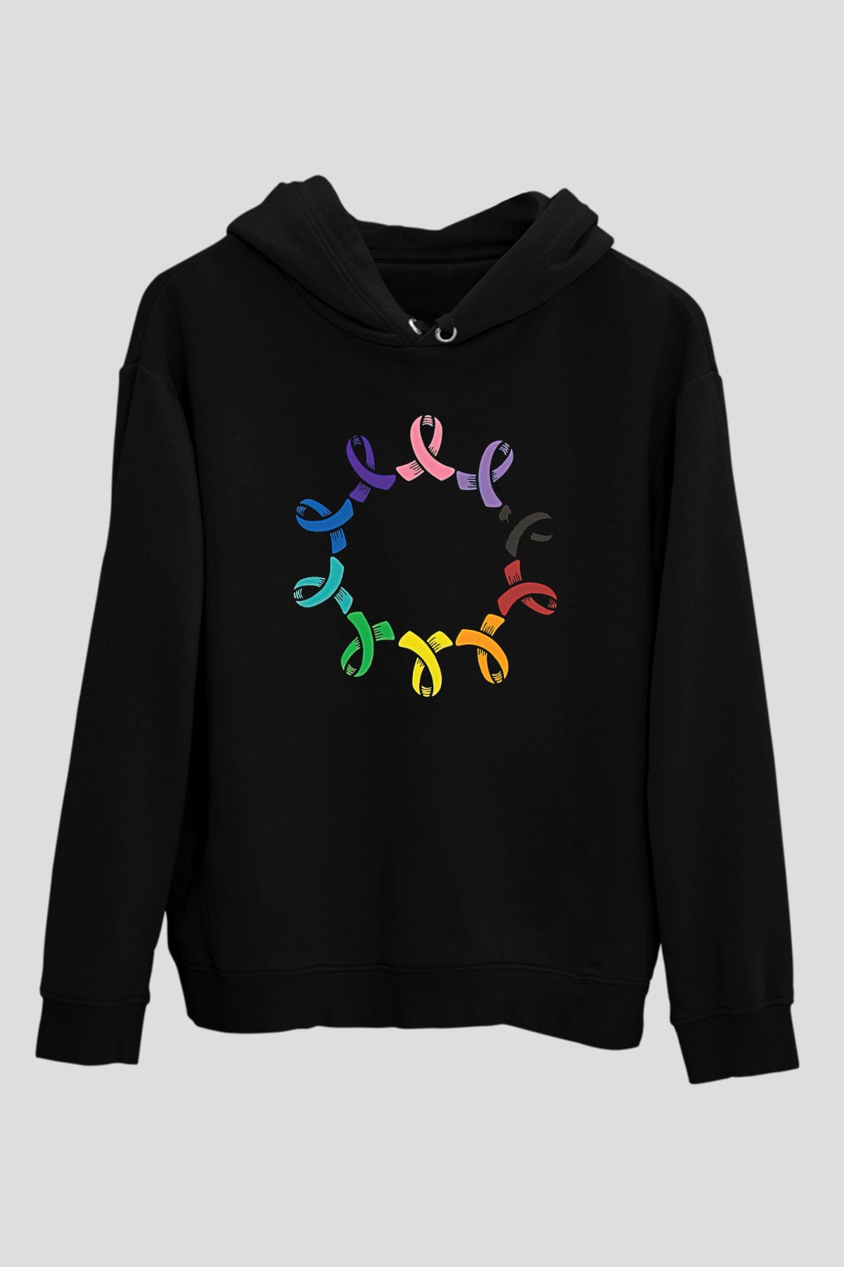 Kanser Günü Baskılı Unisex Siyah Hoodie