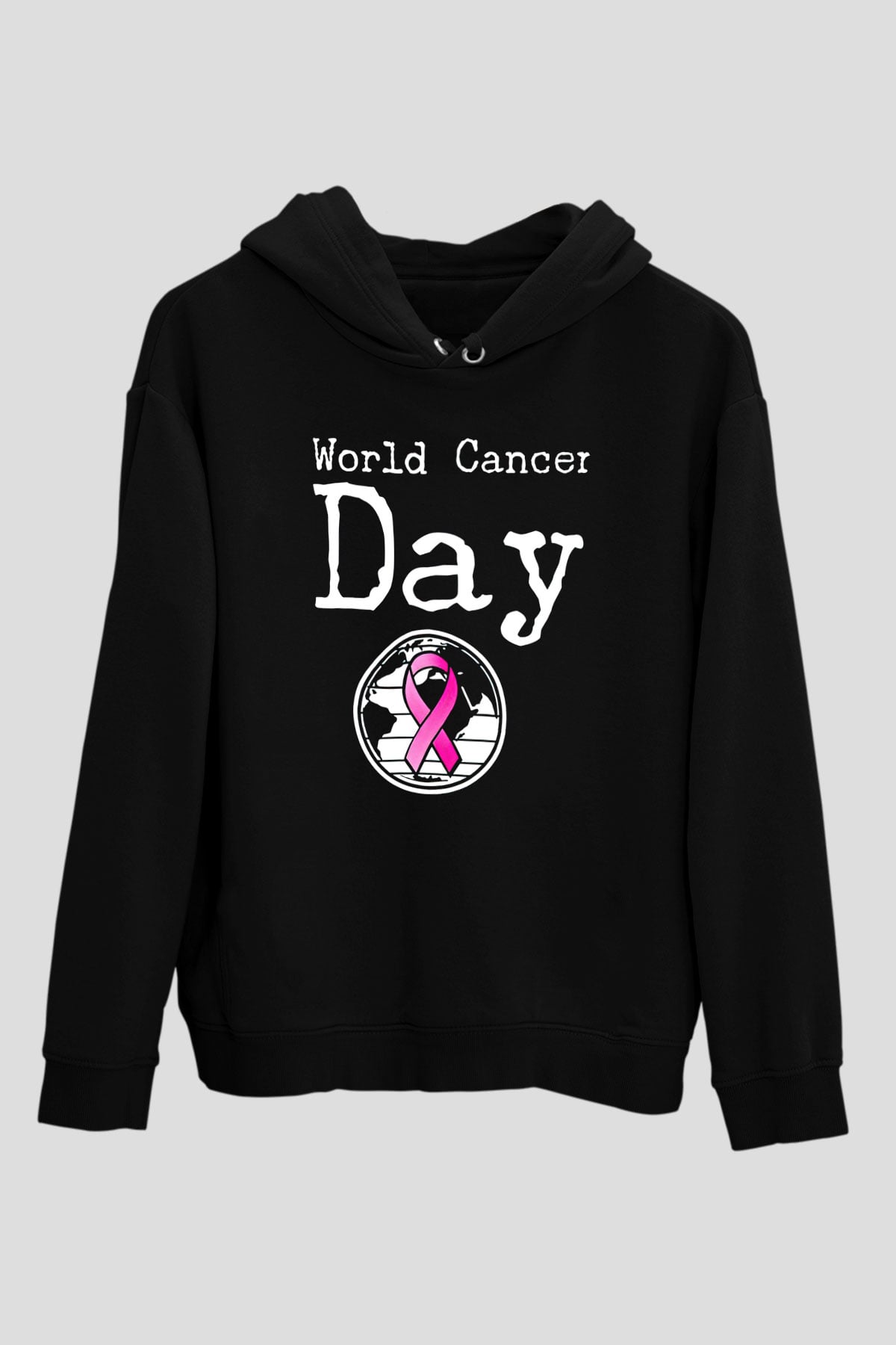 Kanser Günü Baskılı Unisex Siyah Hoodie