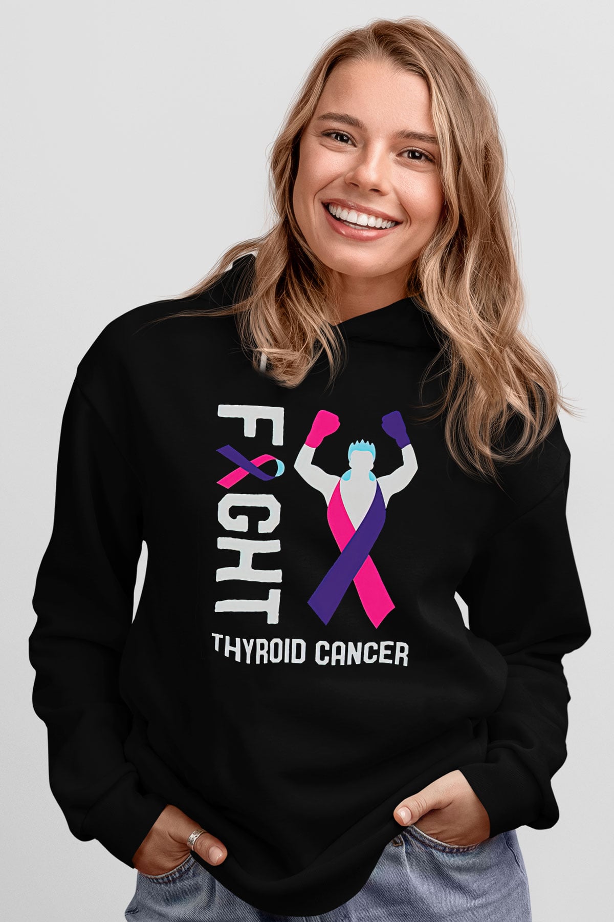 Kanser Günü Baskılı Unisex Siyah Hoodie