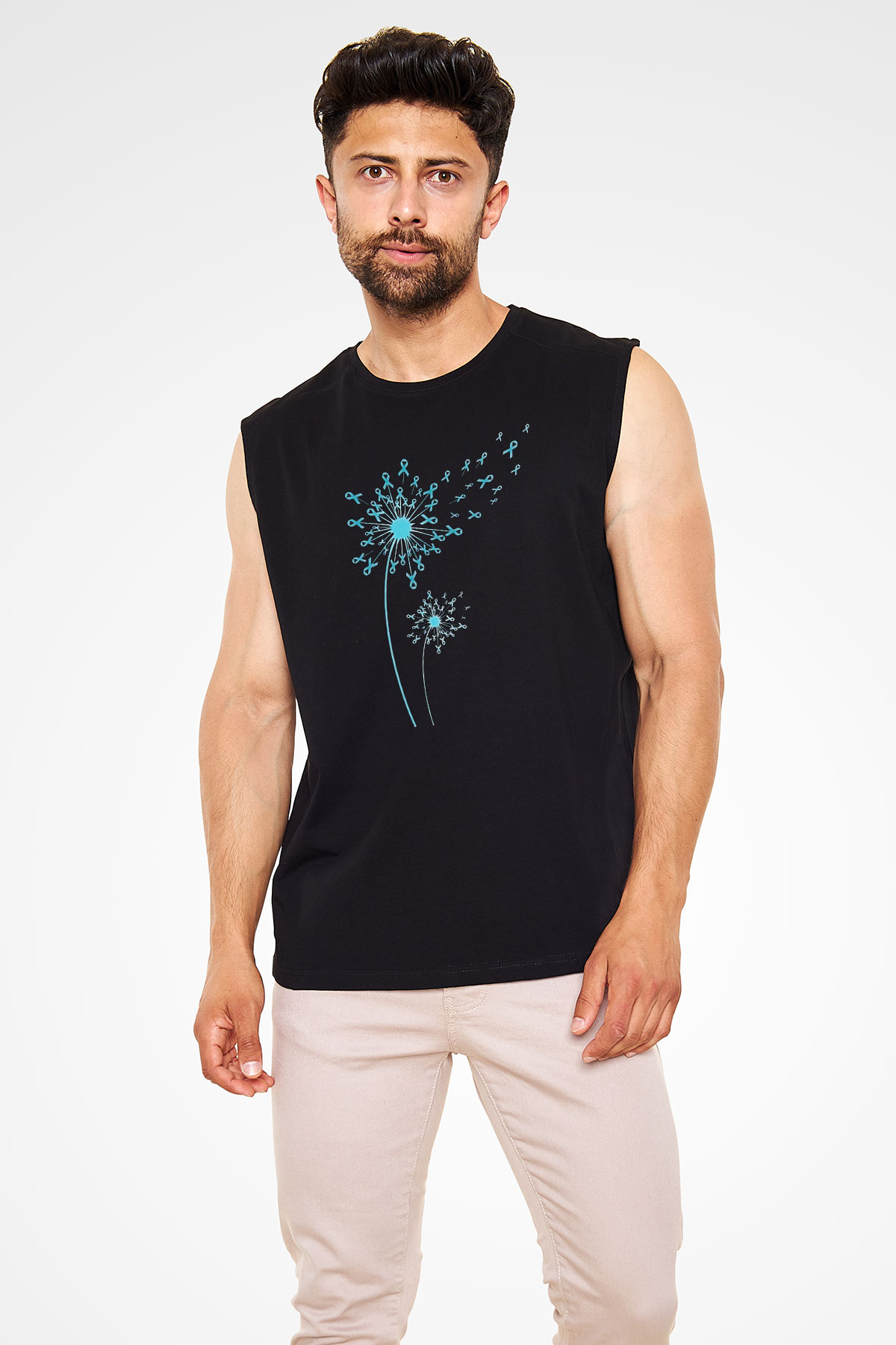 Kanser Günü Baskılı Unisex Siyah Kolsuz Tişört - Tshirt