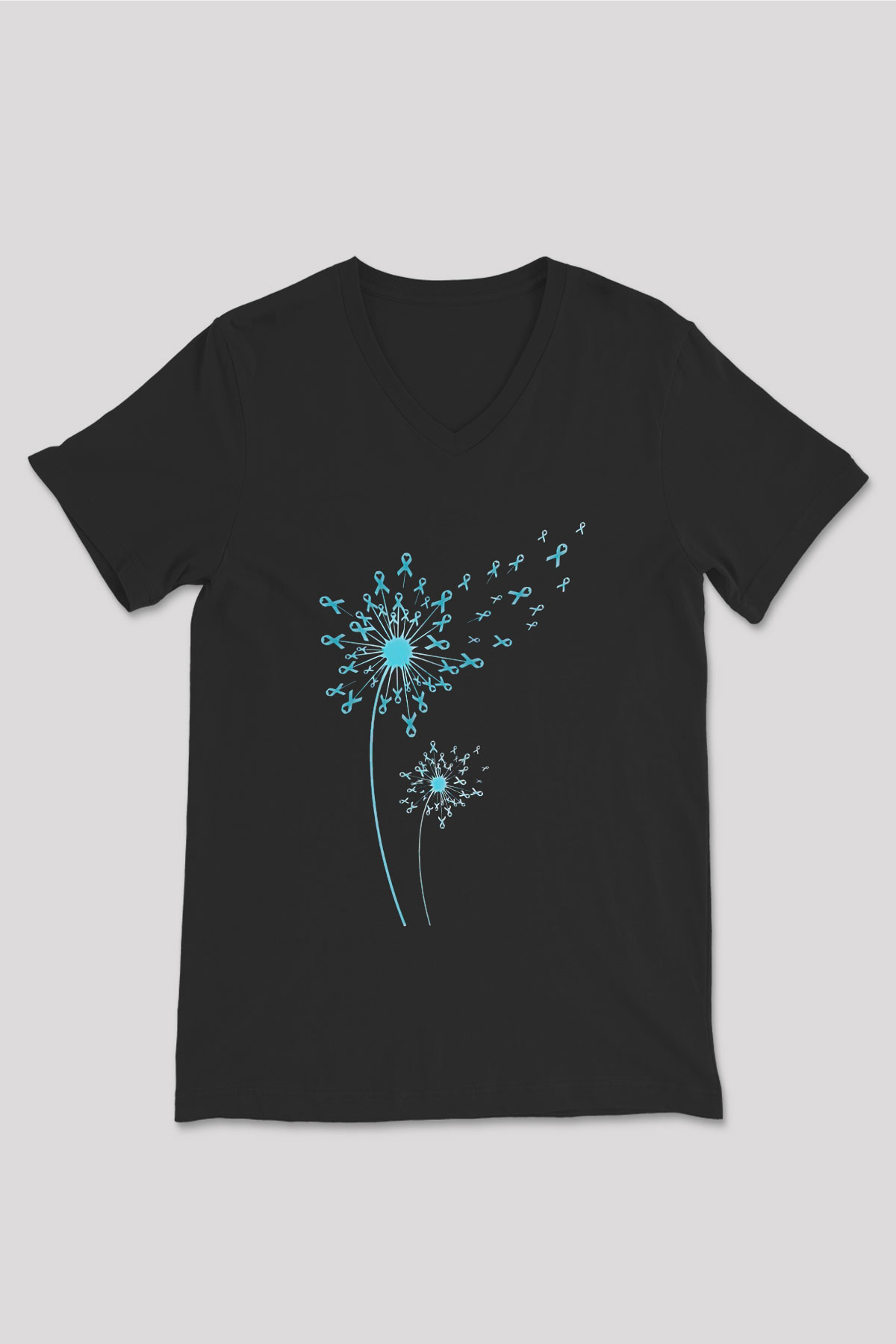 Kanser Günü Baskılı Unisex Siyah V Yaka Tişört - Tshirt