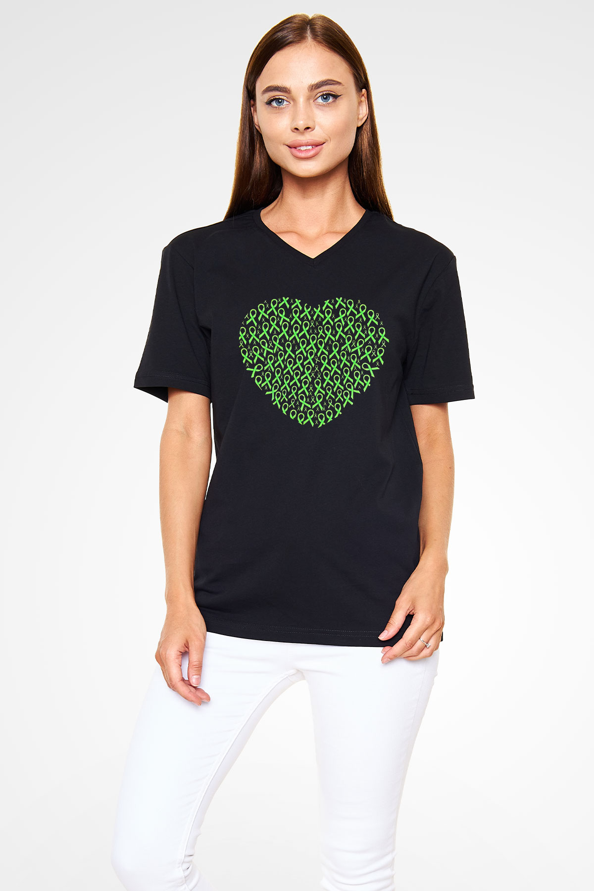 Kanser Günü Baskılı Unisex Siyah V Yaka Tişört - Tshirt