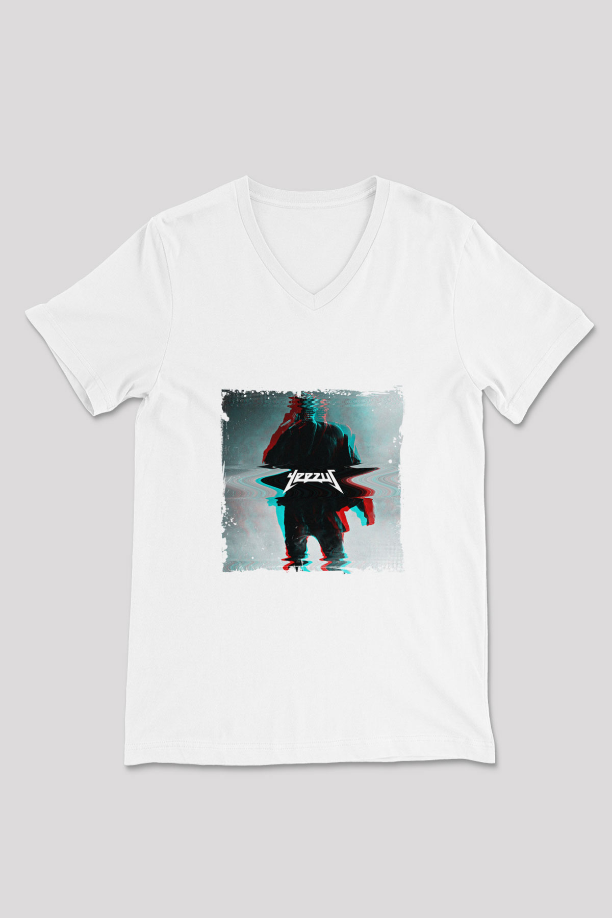 Kanye West Baskılı Beyaz V Yaka Unisex Tişört