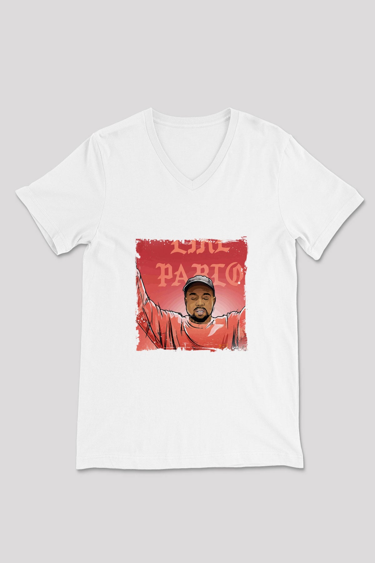 Kanye West Baskılı Beyaz V Yaka Unisex Tişört