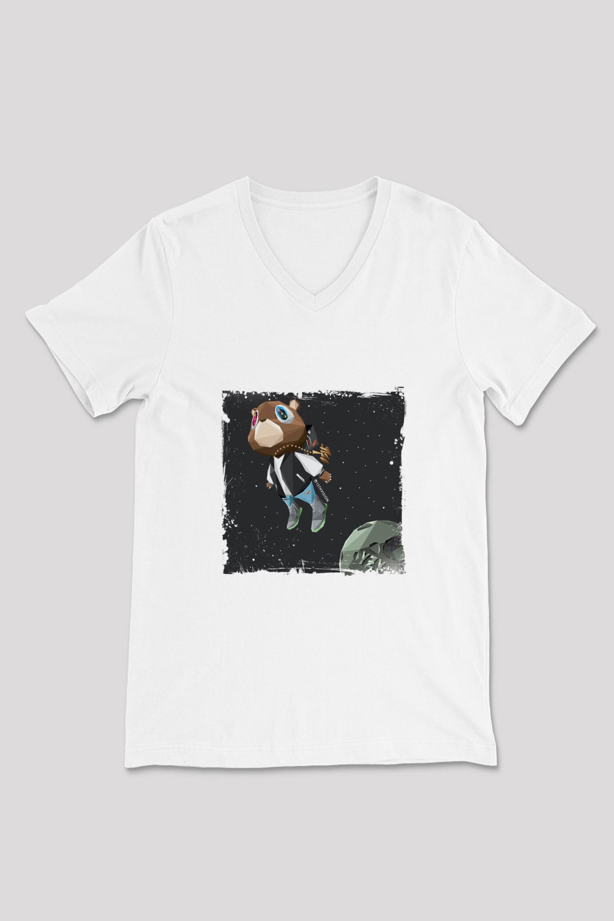 Kanye West Baskılı Beyaz V Yaka Unisex Tişört