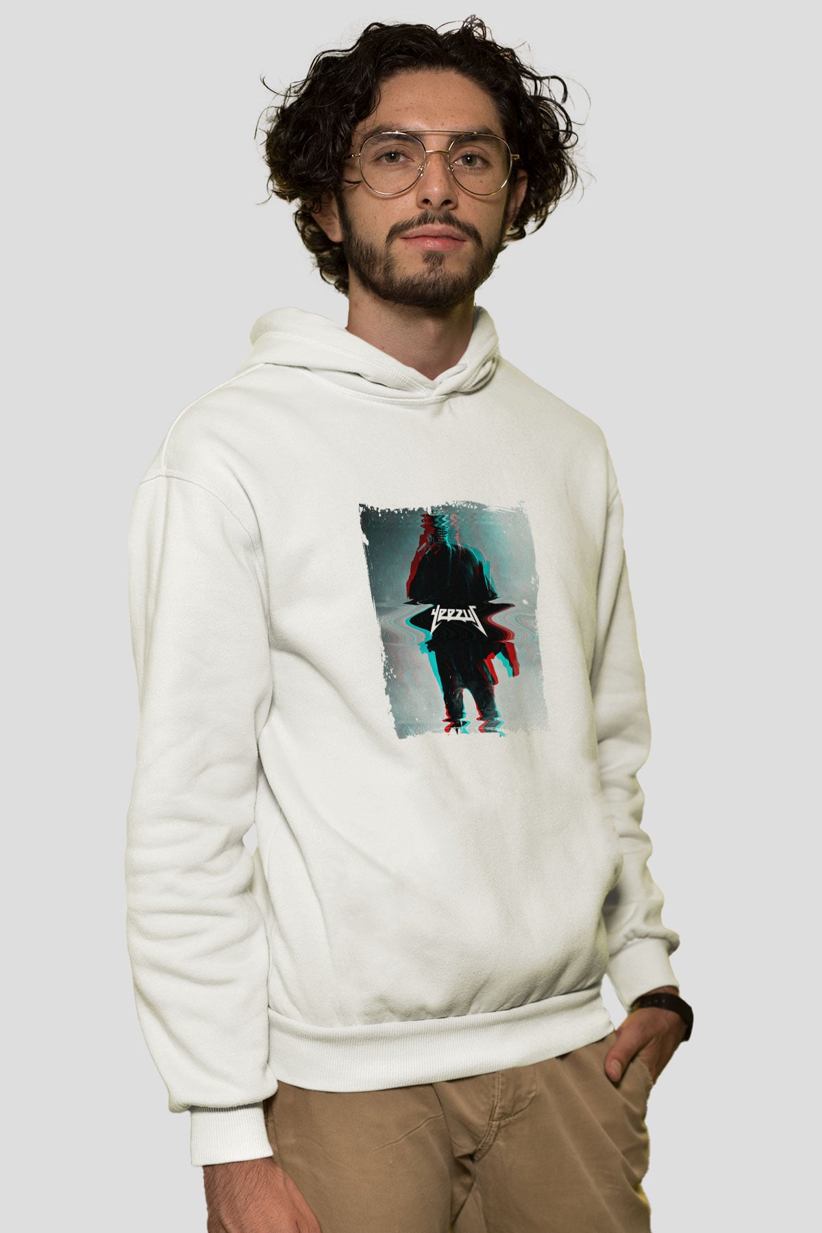 Kanye West Baskılı Unisex Beyaz Kapüşonlu Sweatshirt
