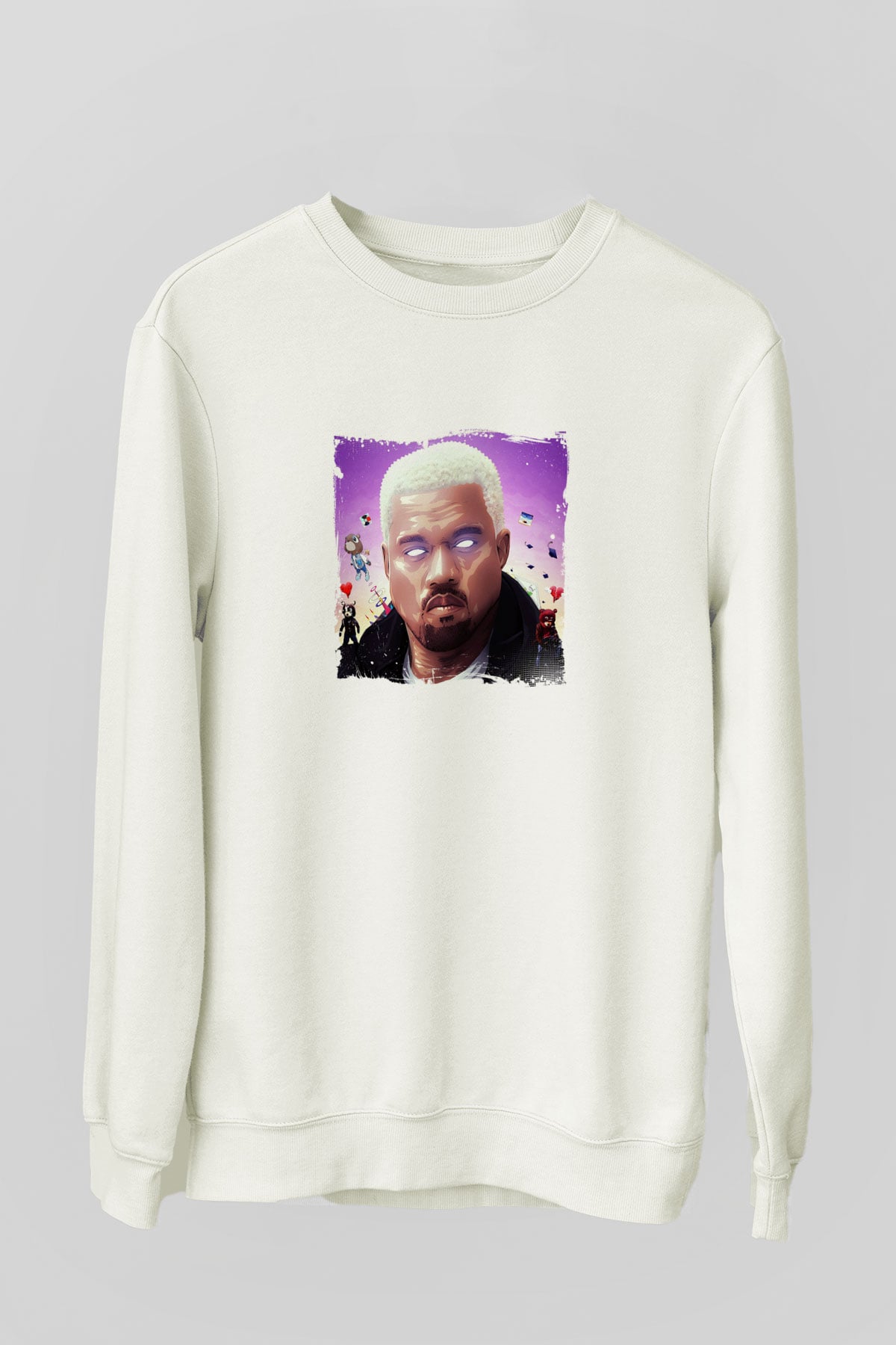 Kanye West Baskılı Unisex Beyaz Sweatshirt