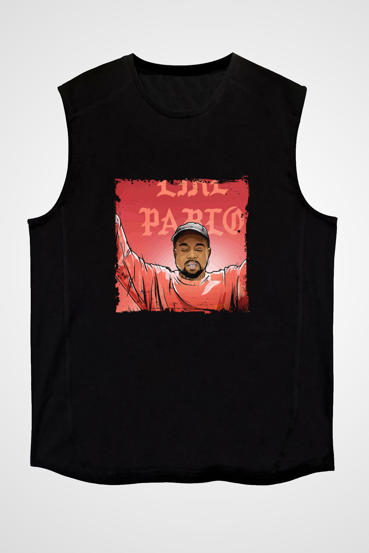 Kanye West Baskılı Unisex Siyah Kolsuz Tişört