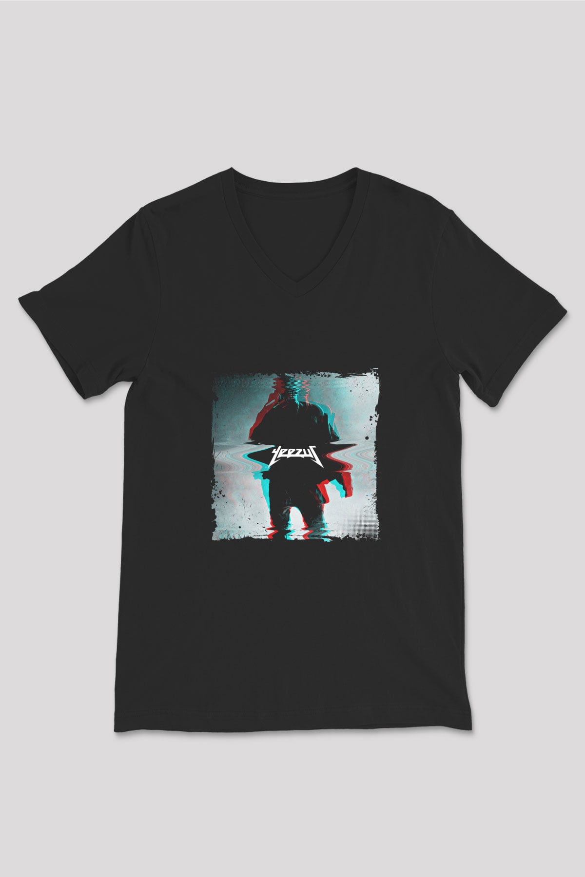 Kanye West Baskılı Unisex Siyah V Yaka Tişört