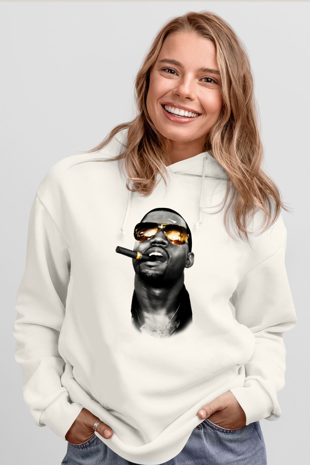 Kanye West Beyaz Unisex Kapşonlu Sweatshirt